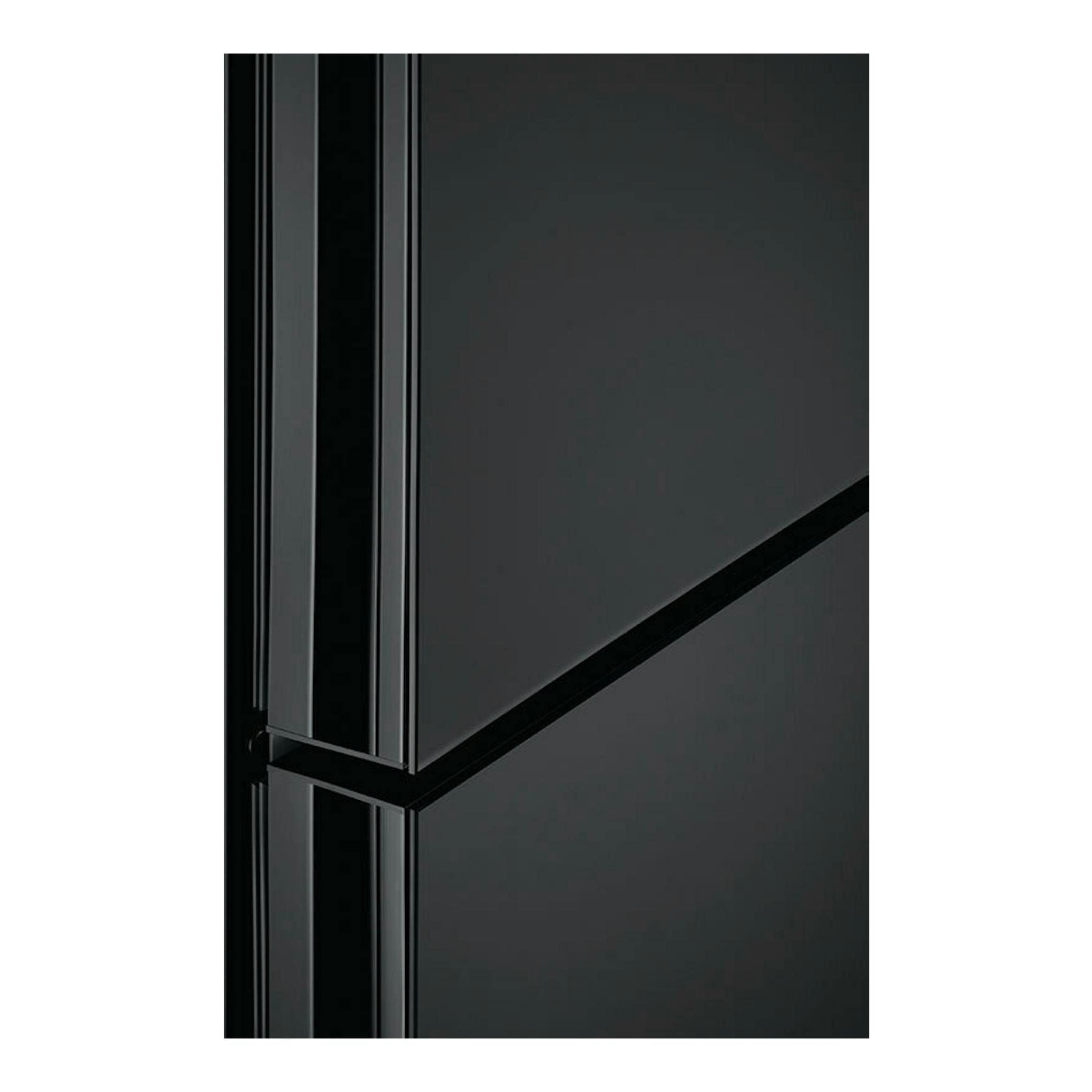 Frigorífico AEG ORC8M361DT de cristal negro mate, primer plano frontal de la puerta.