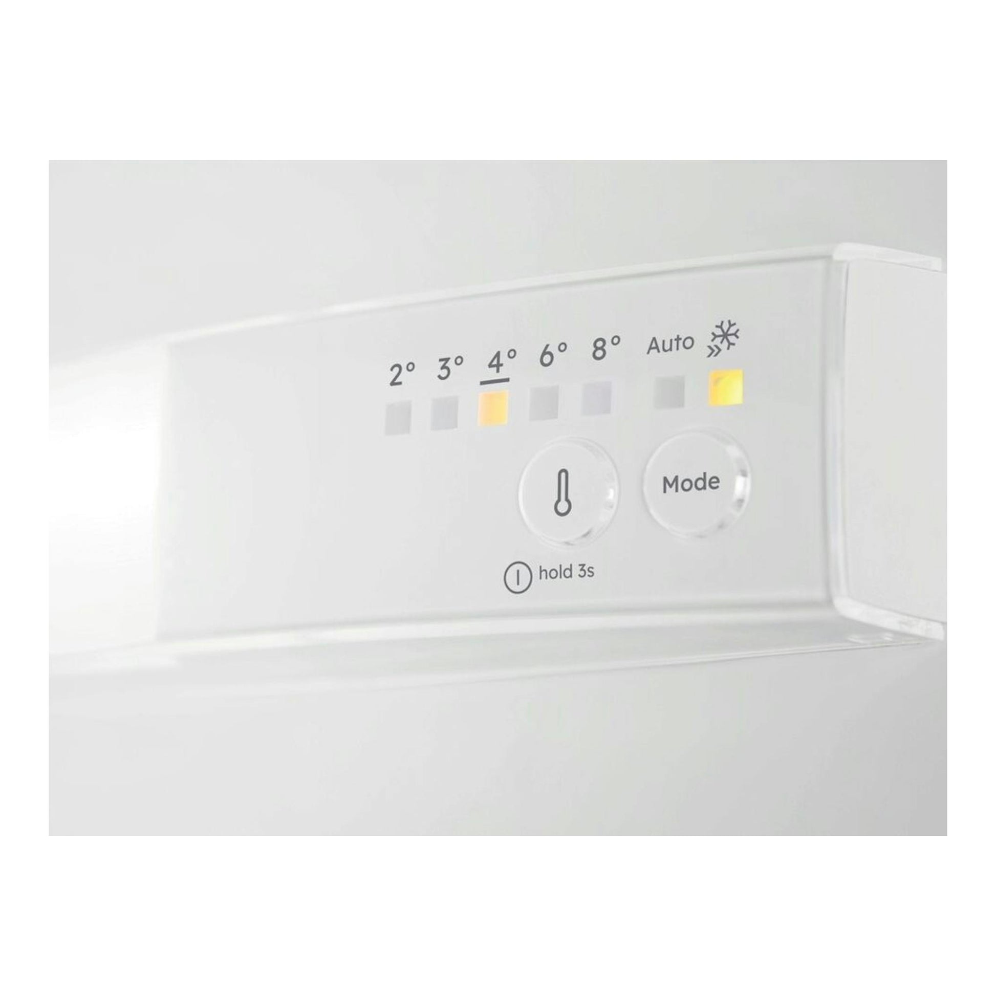 Panel interior de frigorífico AEG OSC6D181ES, blanco, con control de temperatura y botón Mode.