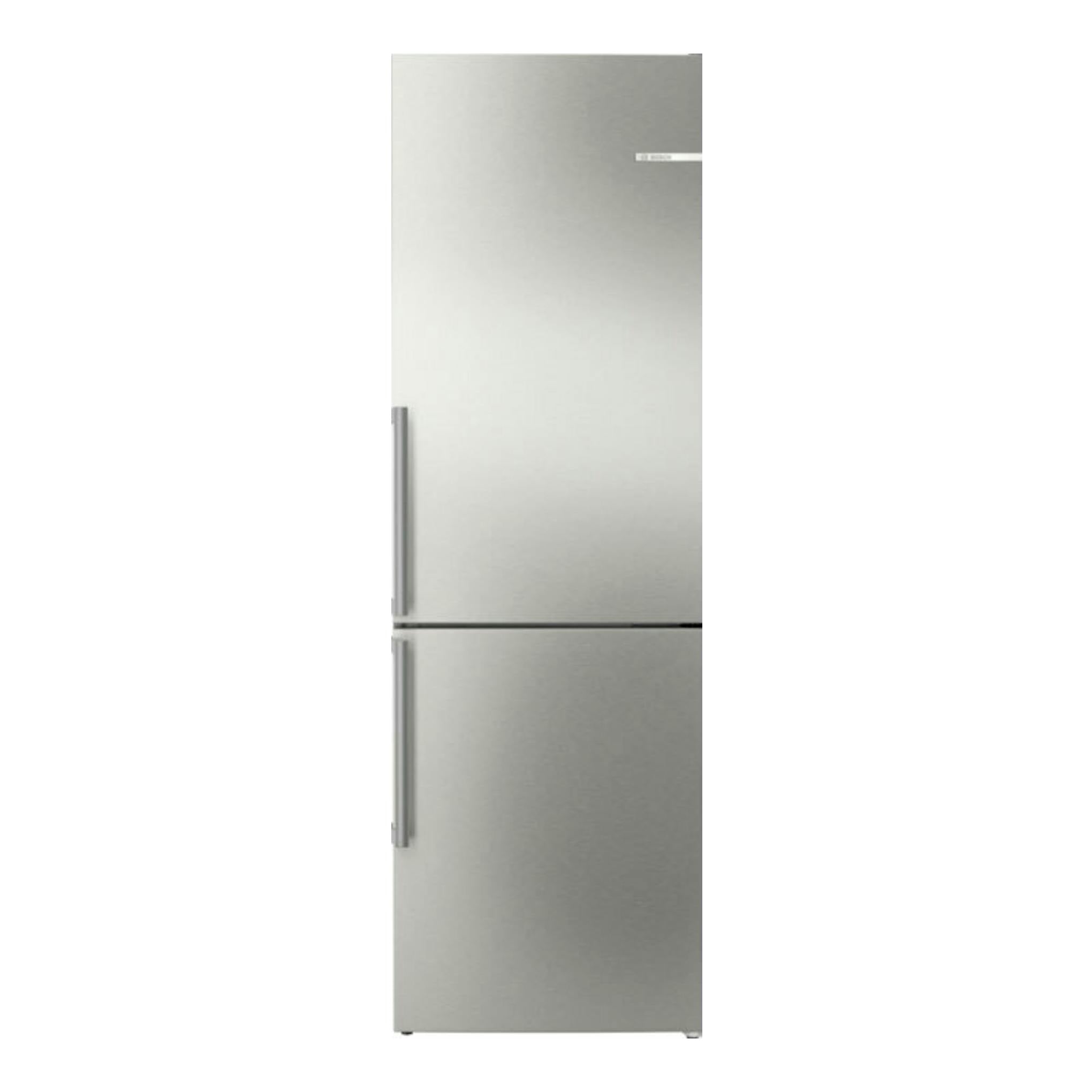 Frigorífico combi Bosch KGN36VIBT en inox, vista frontal, con dos puertas y tiradores verticales.