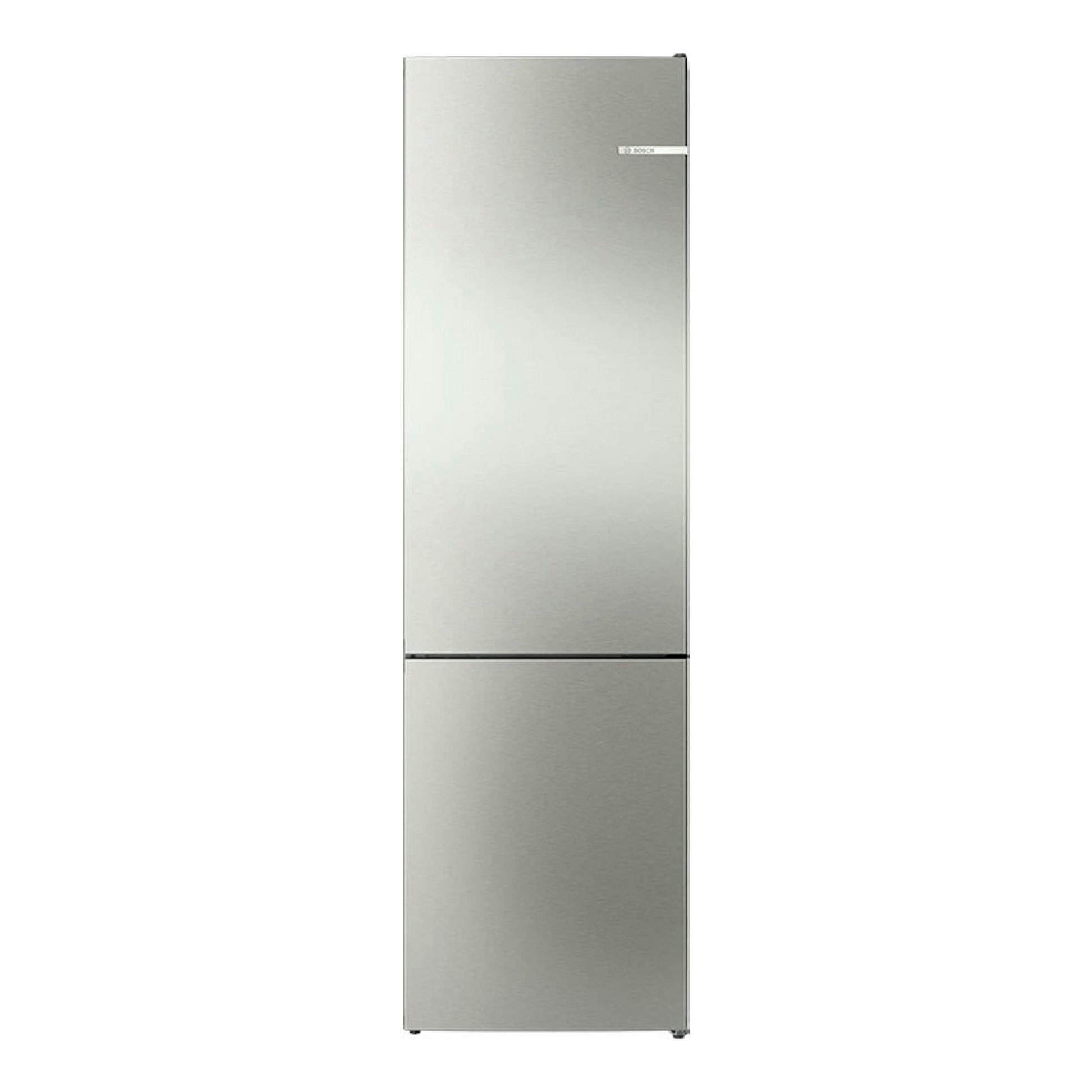 Frigorífico combi Bosch KGN392I1F inox, vista frontal, dos puertas y acabado metálico.