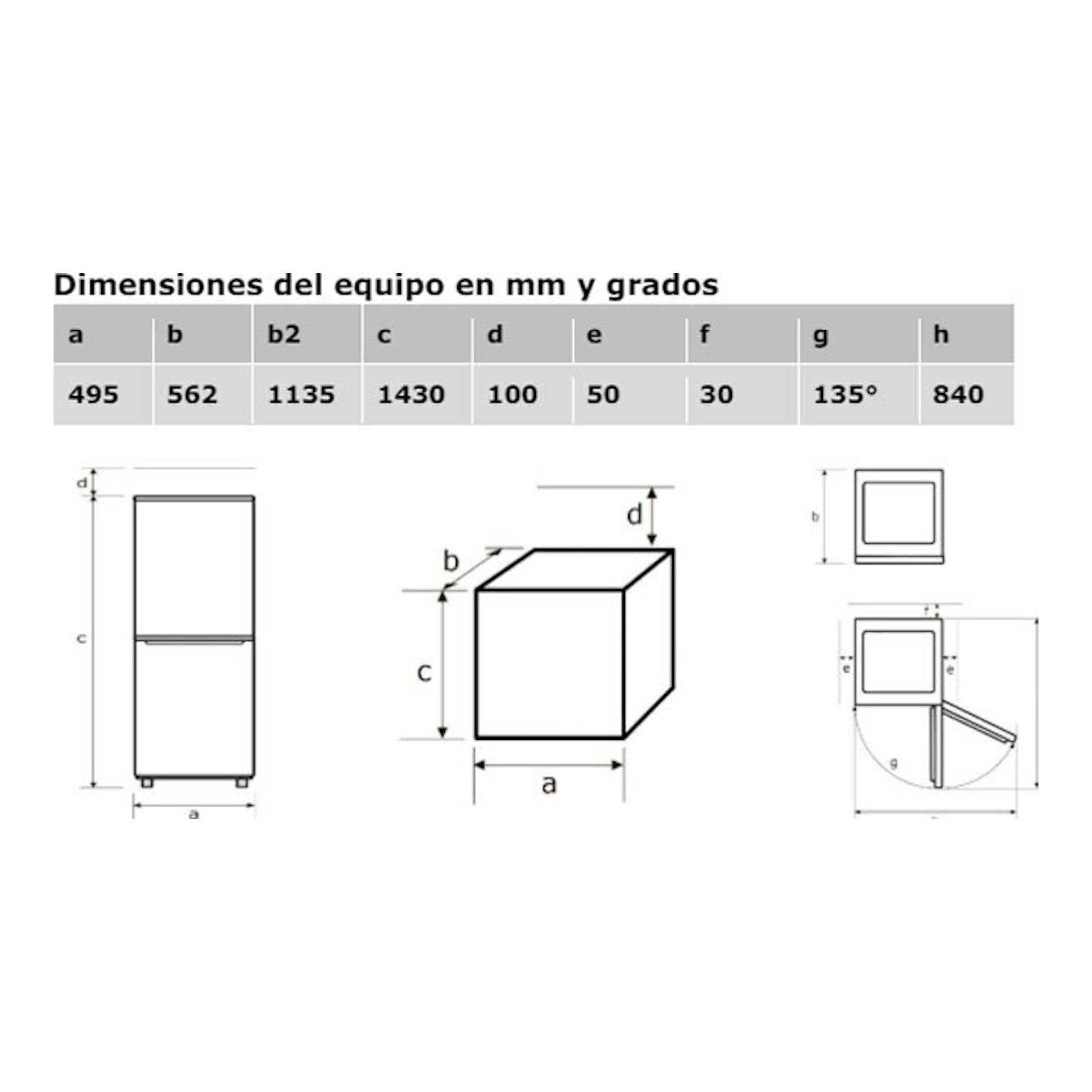 Esquema de dimensiones de un frigorífico combi Exquisit KGC232-60-E-040E blanco, vistas frontal y lateral.