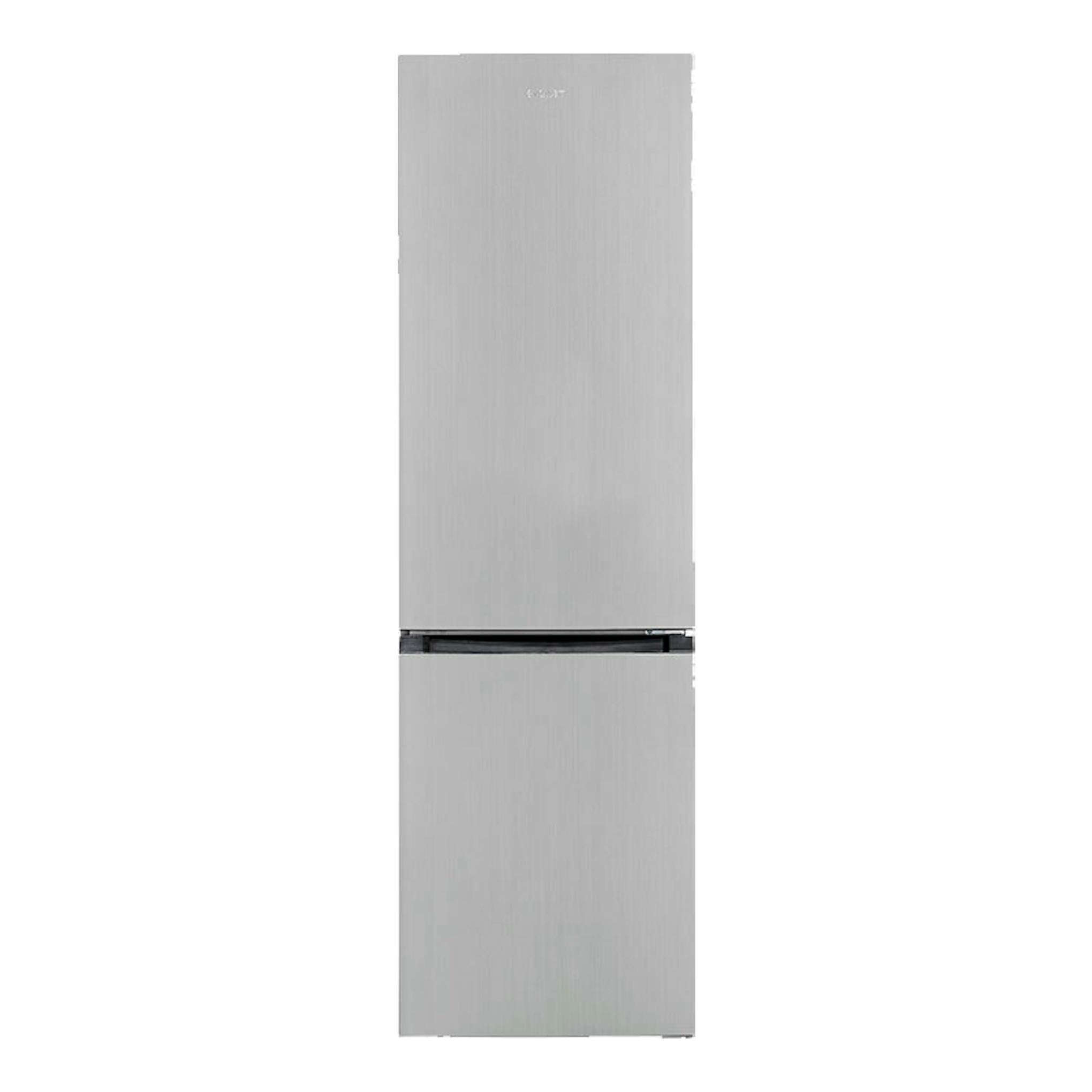 Frigorífico combi Exquisit KGC265-70-NF-040C inox, vista frontal, dos puertas.