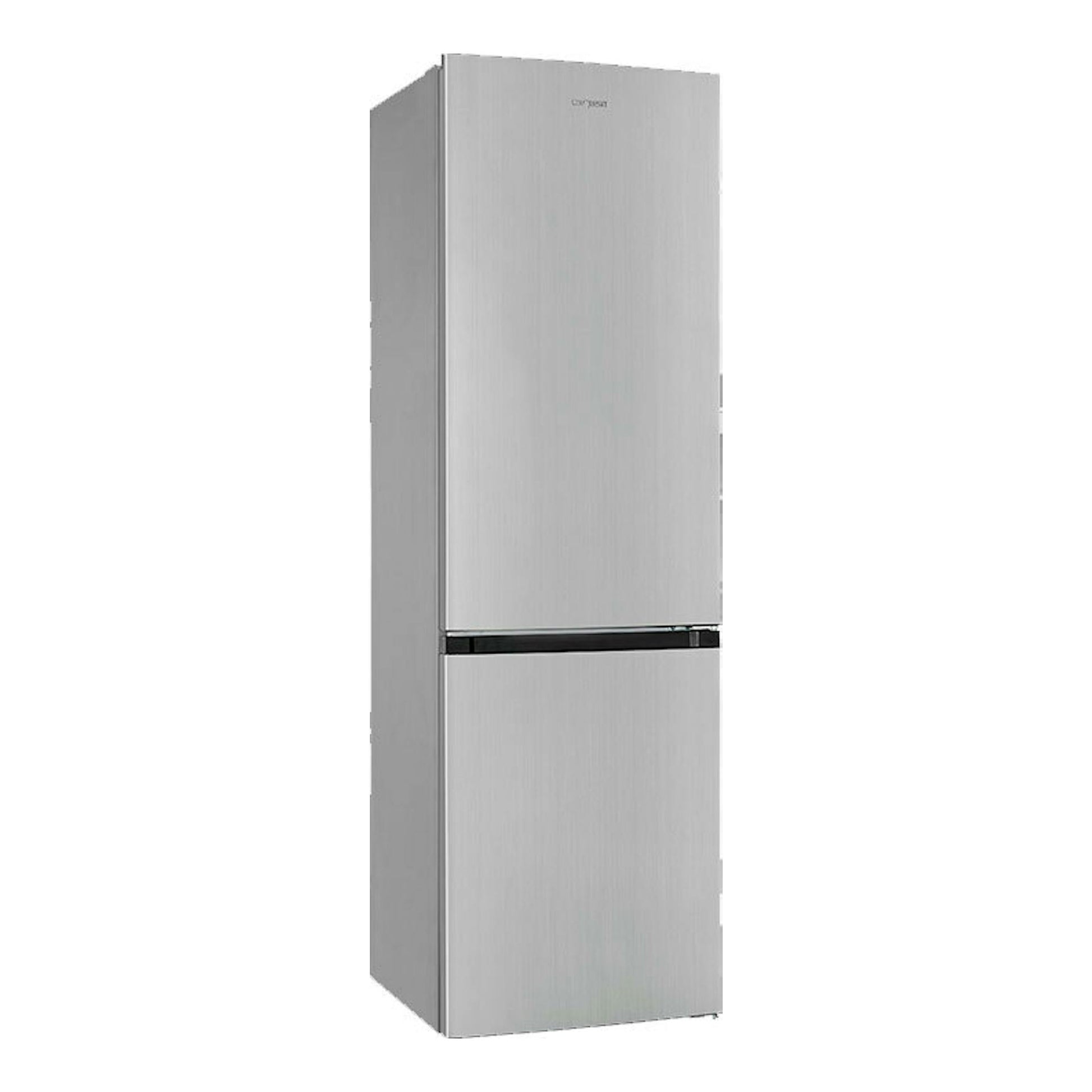 Frigorífico combi Exquisit KGC265-70-NF-040C inox, vista frontal ligeramente girada a la izquierda.