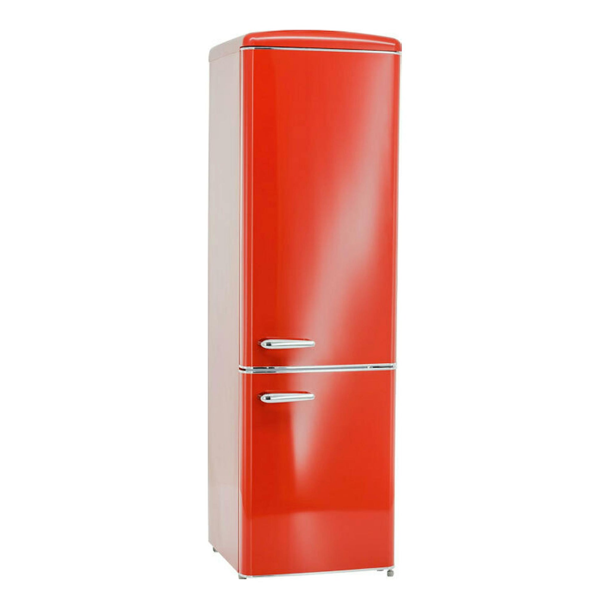 Frigorífico combi Exquisit RKGC250-70-H-160E rojo, vista frontal ligeramente angulada.