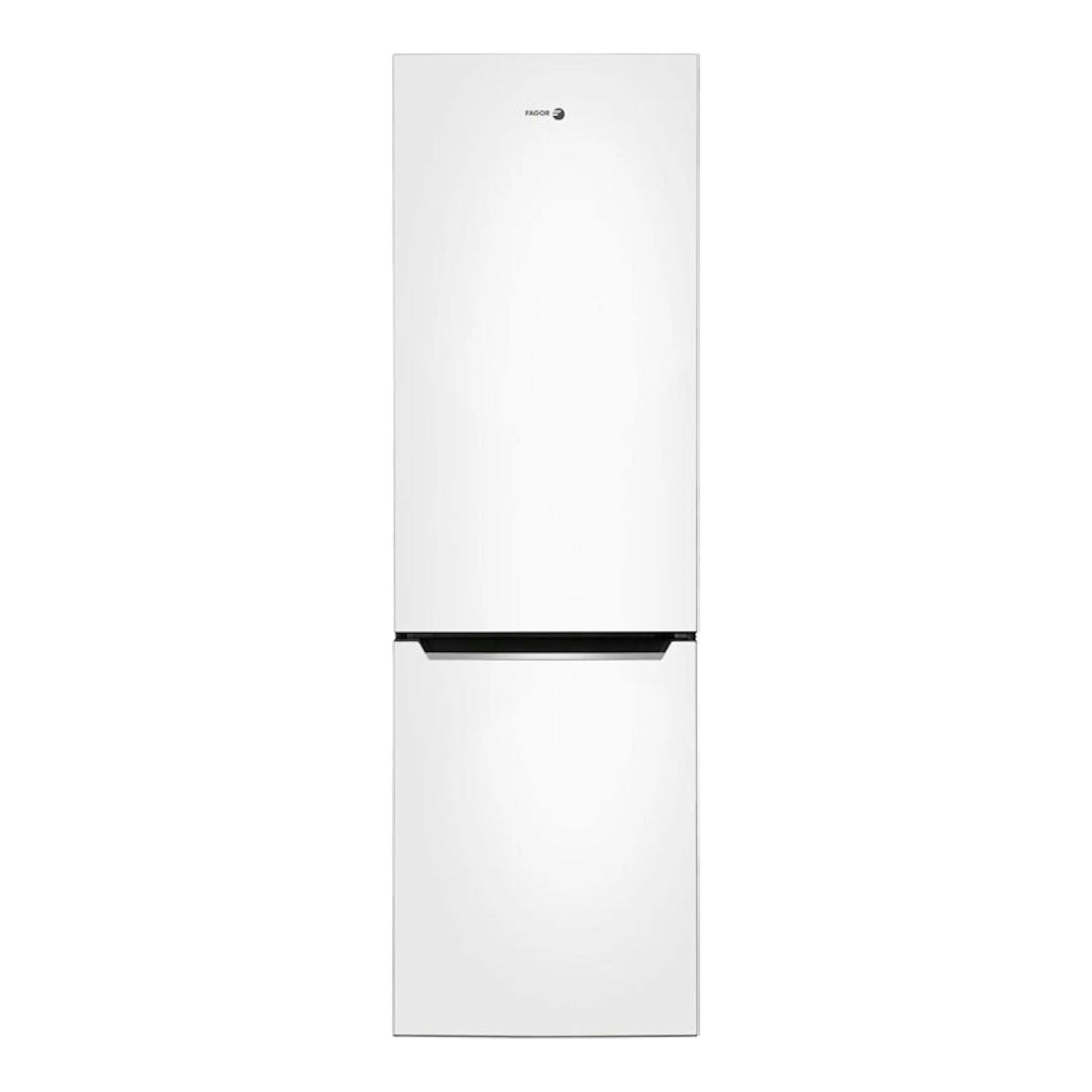 Frigorífico combi Fagor 3FFK-5510 blanco, vista frontal, con puerta superior e inferior y tirador negro horizontal.