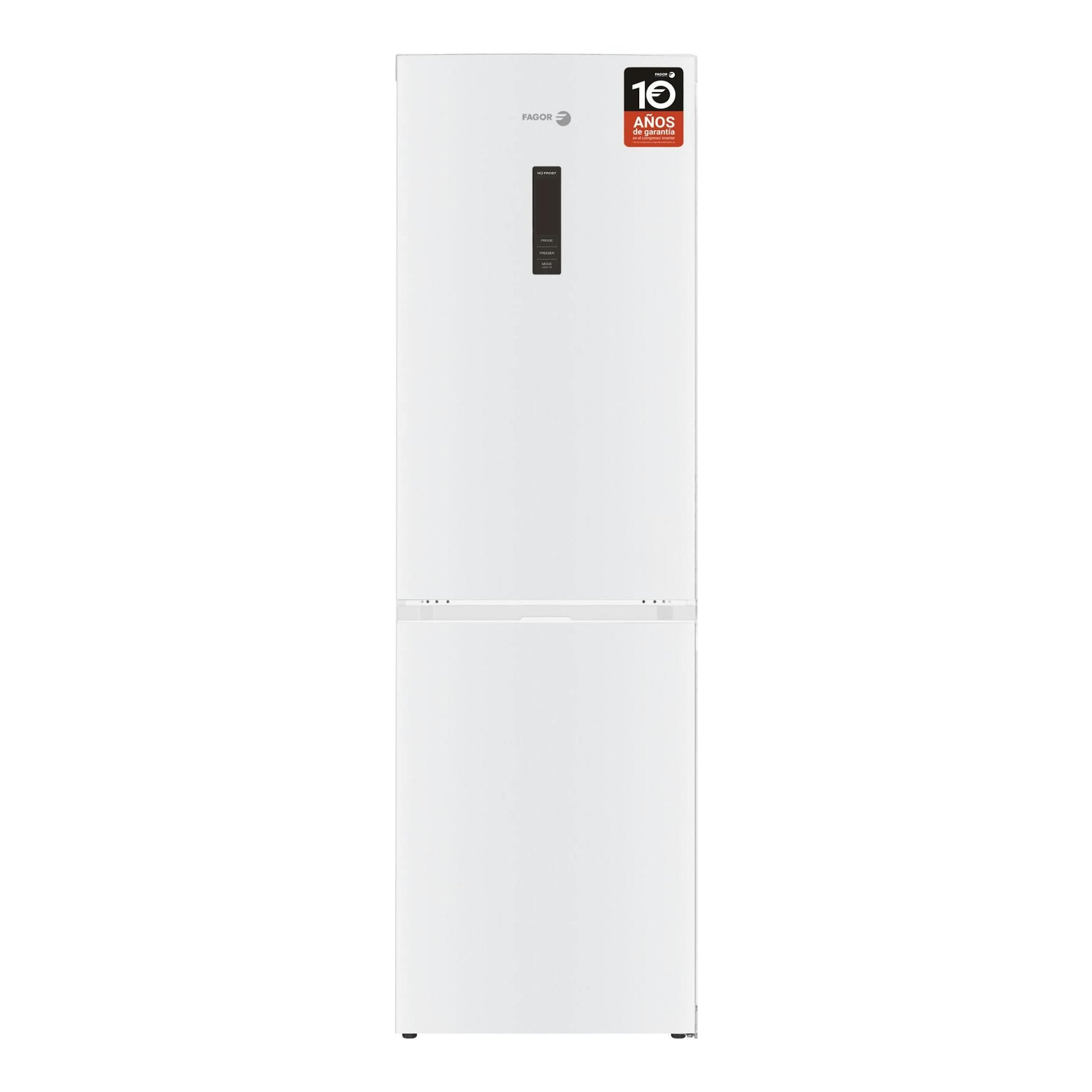 Frigorífico combi Fagor 3FFK-6677 blanco, vista frontal, con panel central y dos puertas.
