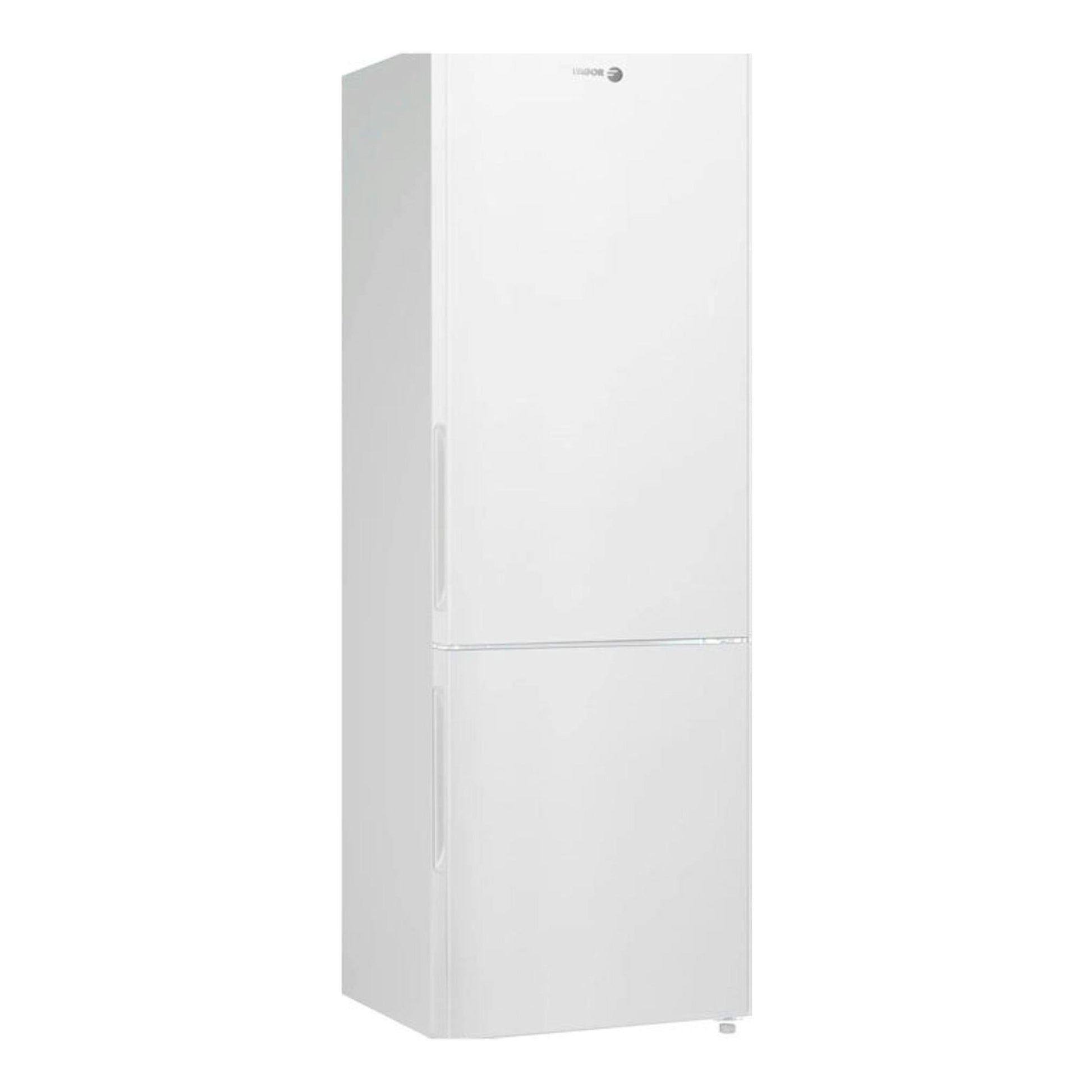 Frigorífico combi Fagor blanco, vista frontal ligeramente en ángulo, con dos puertas.