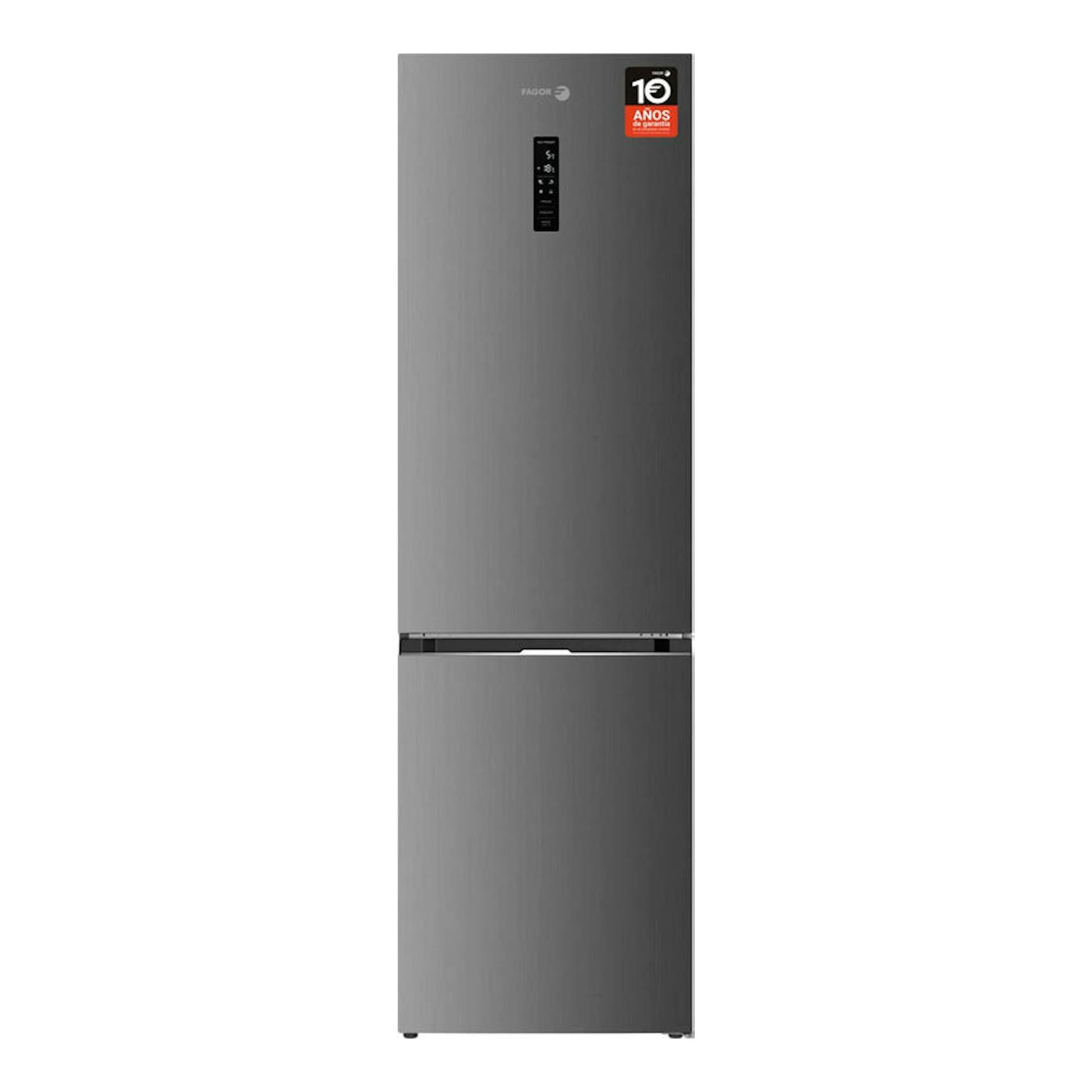 Frigorífico combi Fagor 3FFK-6877X inox, vista frontal, con pantalla central y dos puertas.
