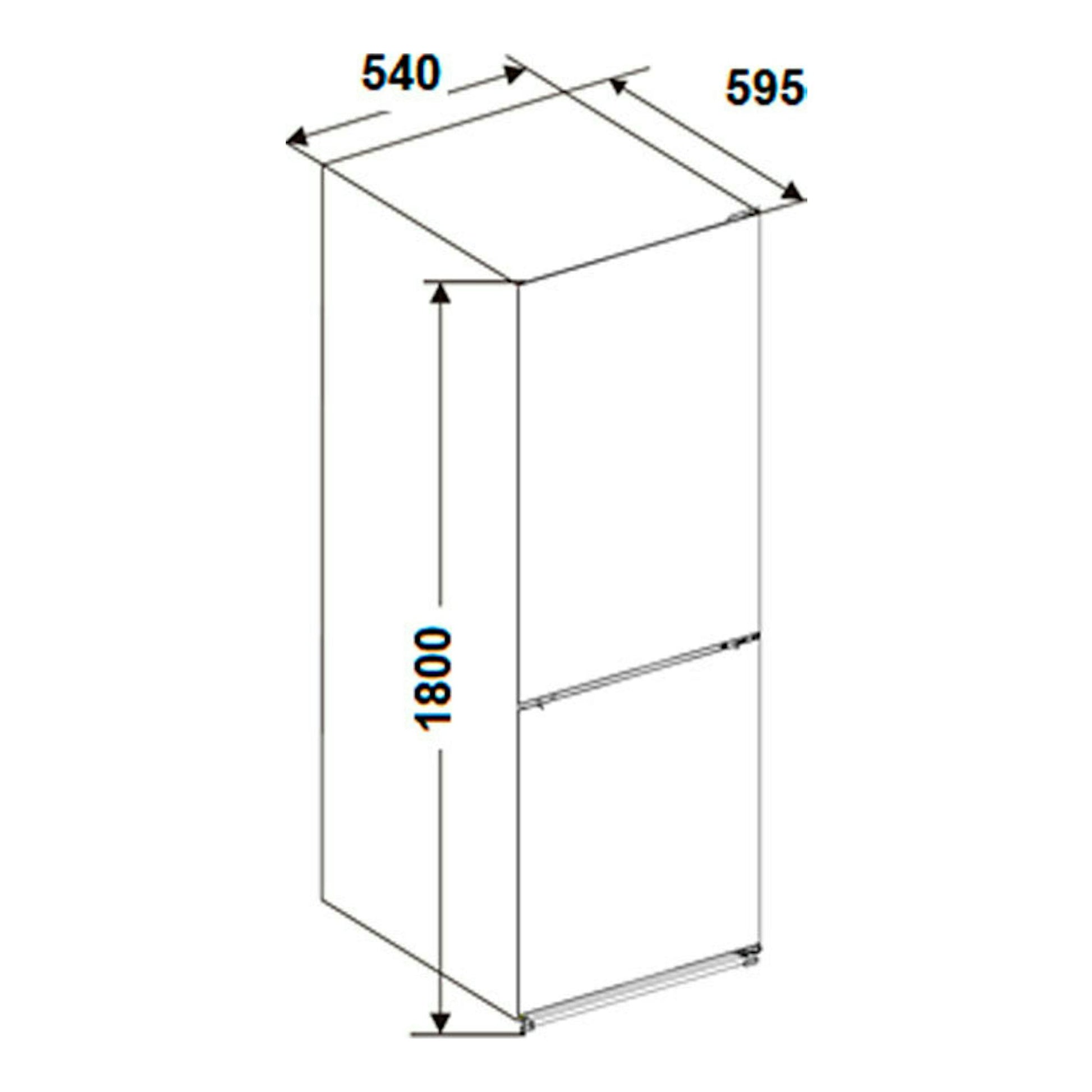 Fagor 3FFK5522X: dibujo técnico en blanco y negro de frigorífico combi, vista en perspectiva, 1800×595×540 mm.