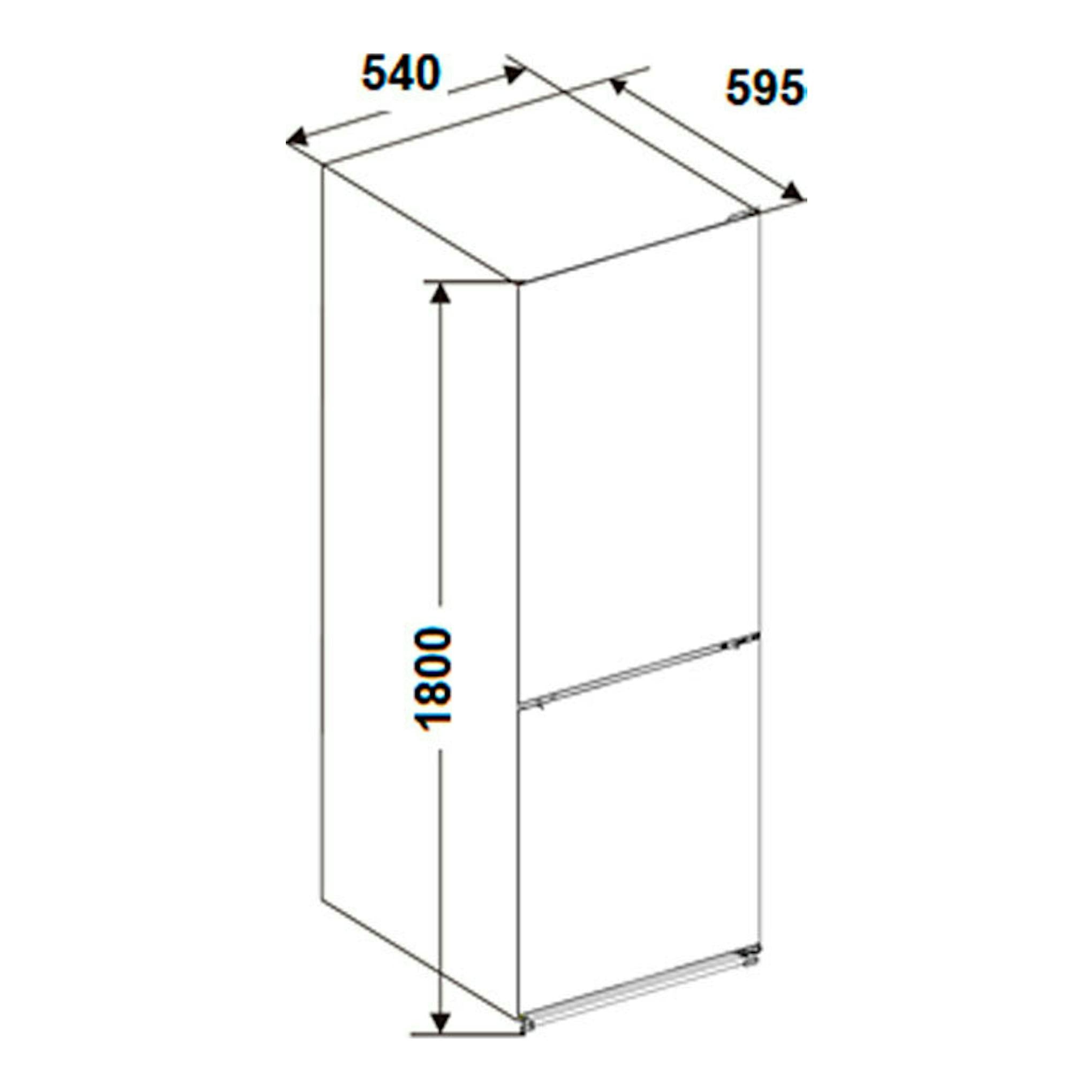 Fagor 3FFK5522X: dibujo técnico en blanco y negro de frigorífico combi, vista en perspectiva, 1800×595×540 mm.