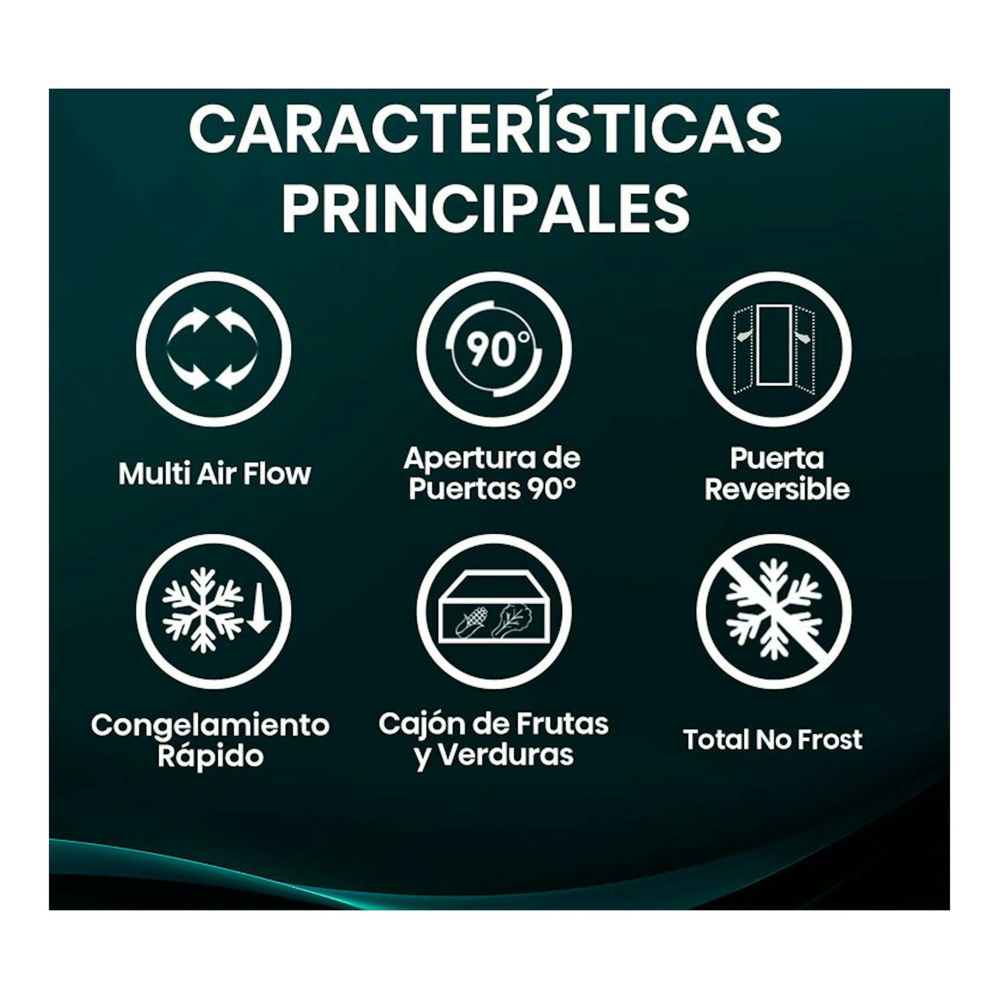 Hisense RB390N4AWE1 blanco, cartel frontal de características principales con iconos de Multi Air Flow y No Frost.