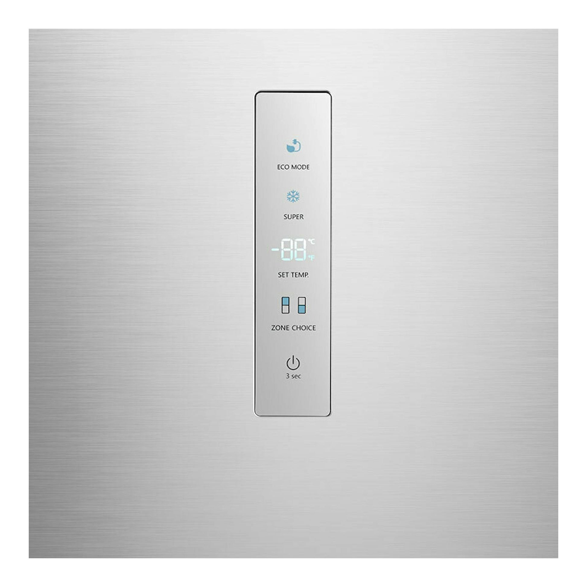 Frigorífico combi Hisense RB390N4CCD en inox, vista frontal de la puerta con panel digital táctil.