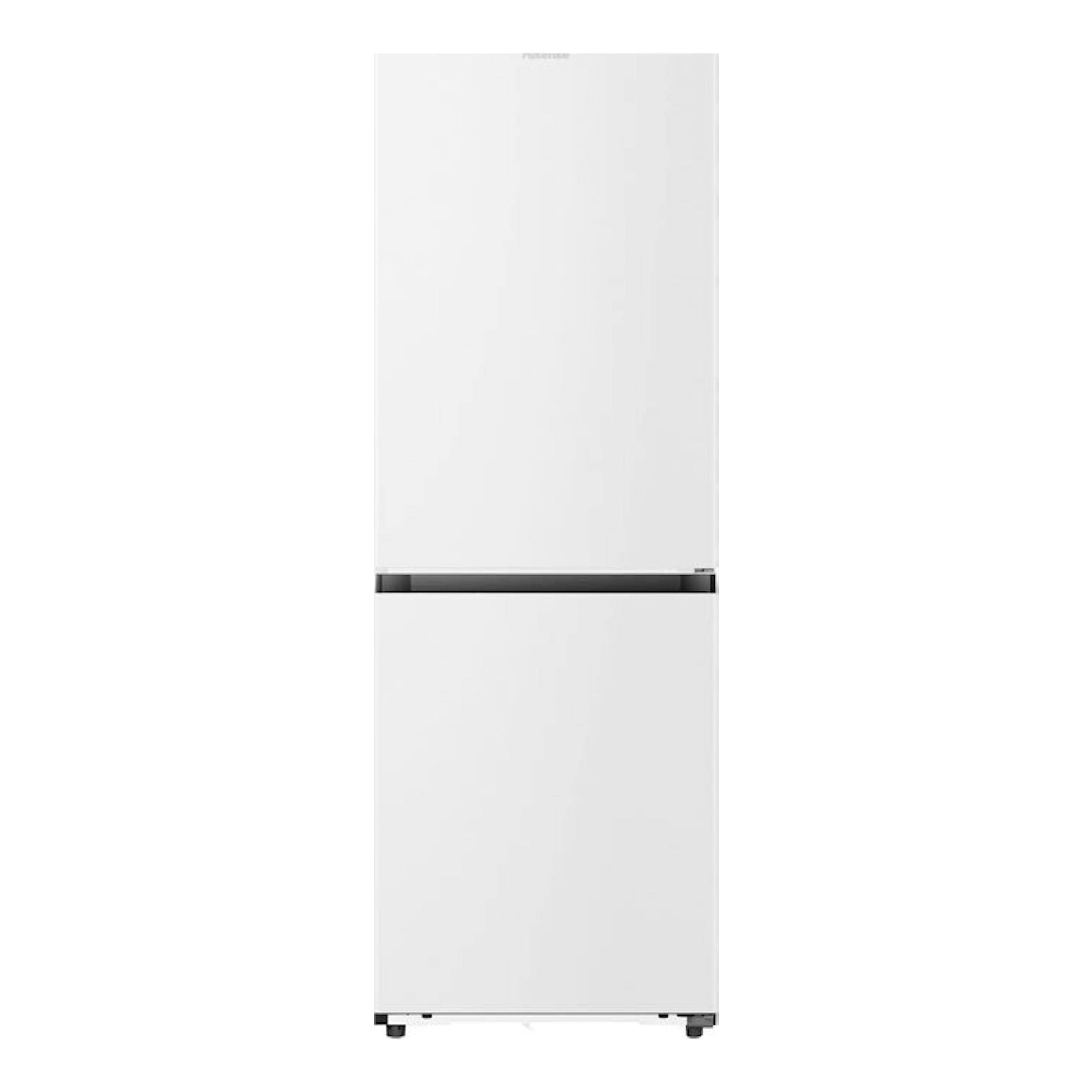 Frigorífico combi Hisense RB3K330SAWD en blanco, vista frontal, con dos puertas y tirador horizontal negro.