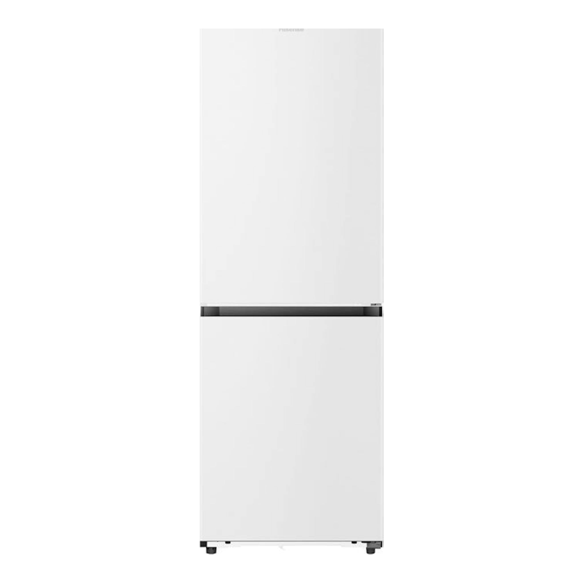 Frigorífico combi Hisense RB3K330SAWD en blanco, vista frontal, con dos puertas y tirador horizontal negro.