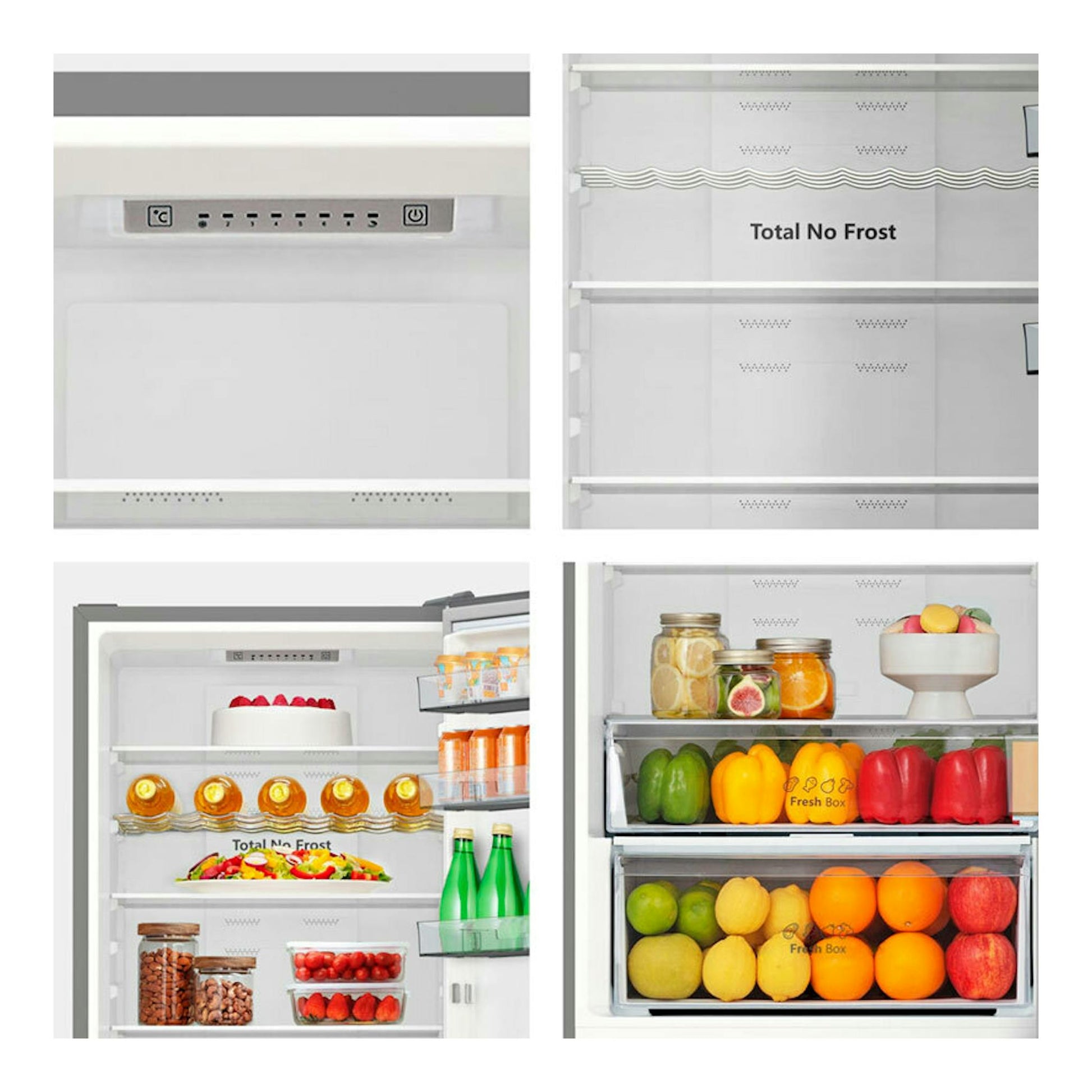 Frigorífico combi Hisense RB440N4ACA inox, interior blanco con estantes, Total No Frost y cajones Fresh Box.