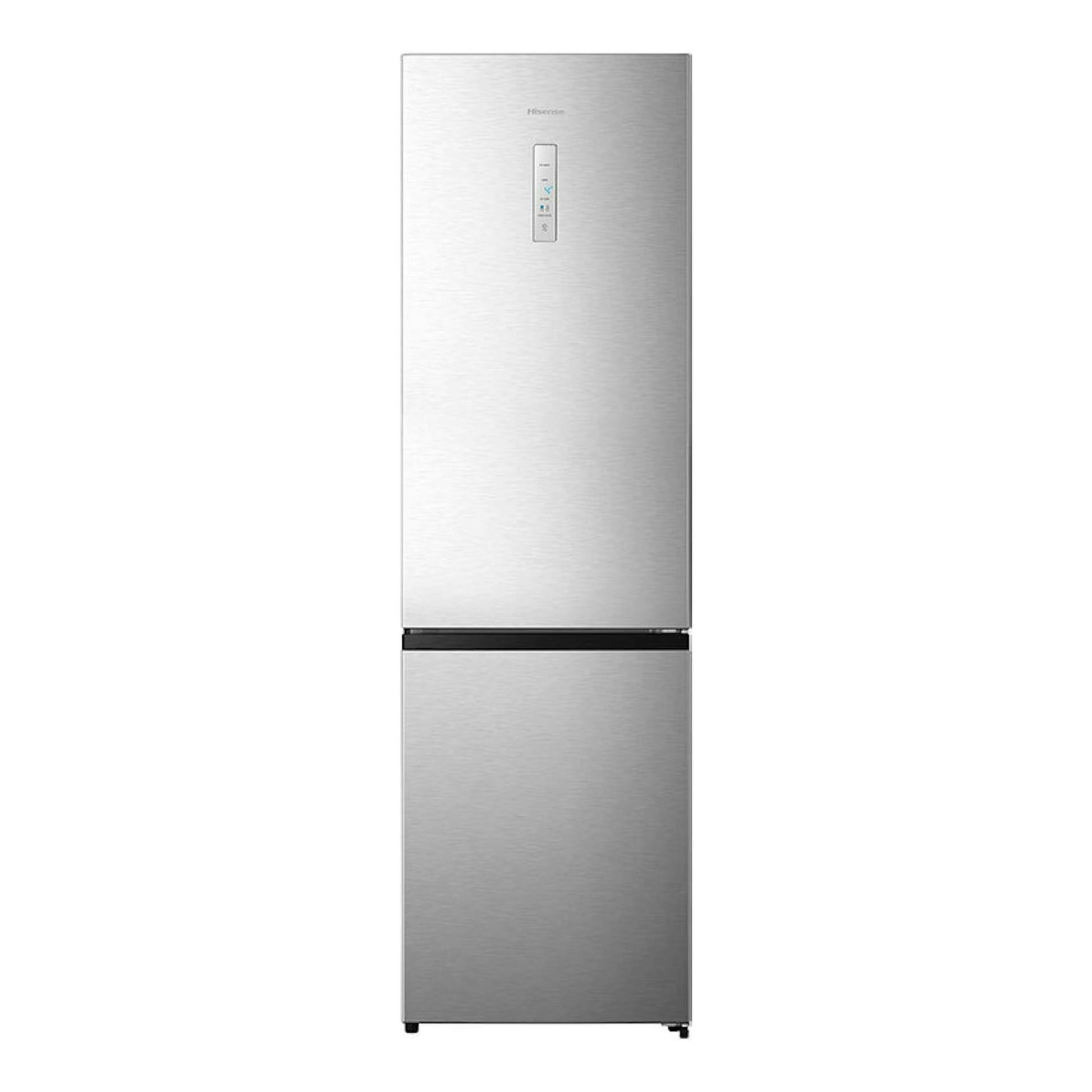 Frigorífico combi Hisense RB440N4ACD en inox, vista frontal, con panel de control en la puerta.