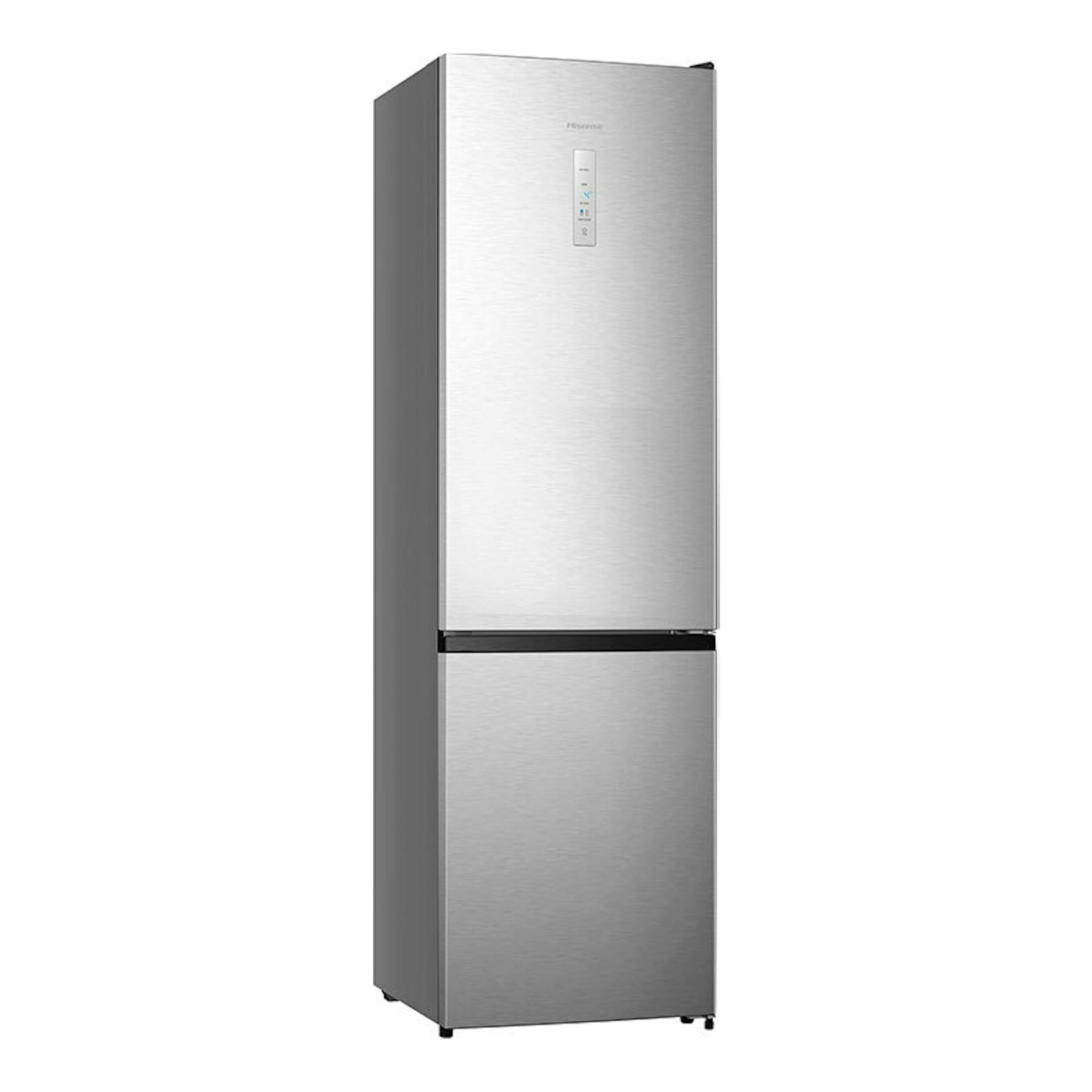 Frigorífico combi Hisense RB440N4ACD en inox, vista frontal con leve ángulo lateral izquierdo.