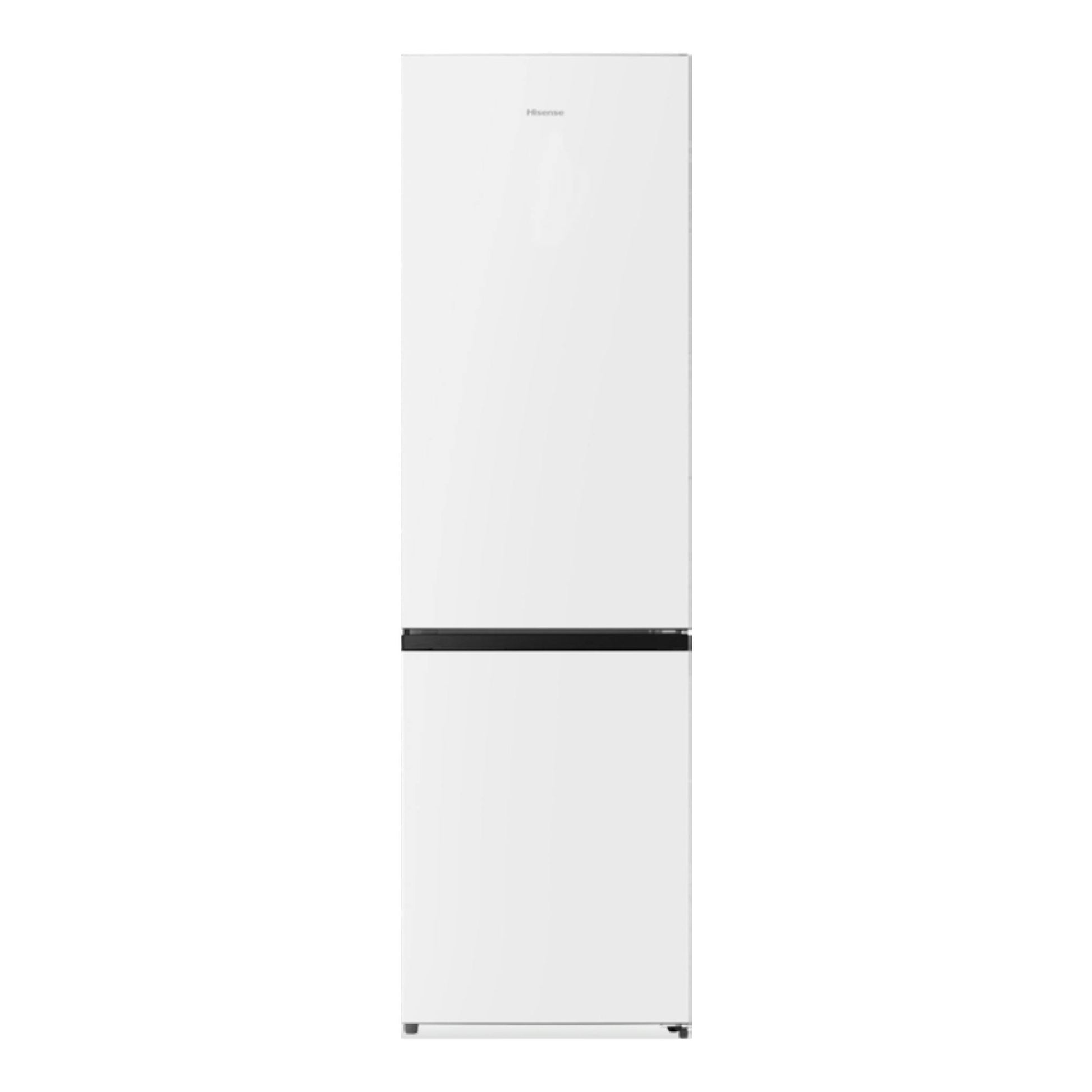 Frigorífico combi Hisense RB440N4AWA blanco, vista frontal, con franja negra central.
