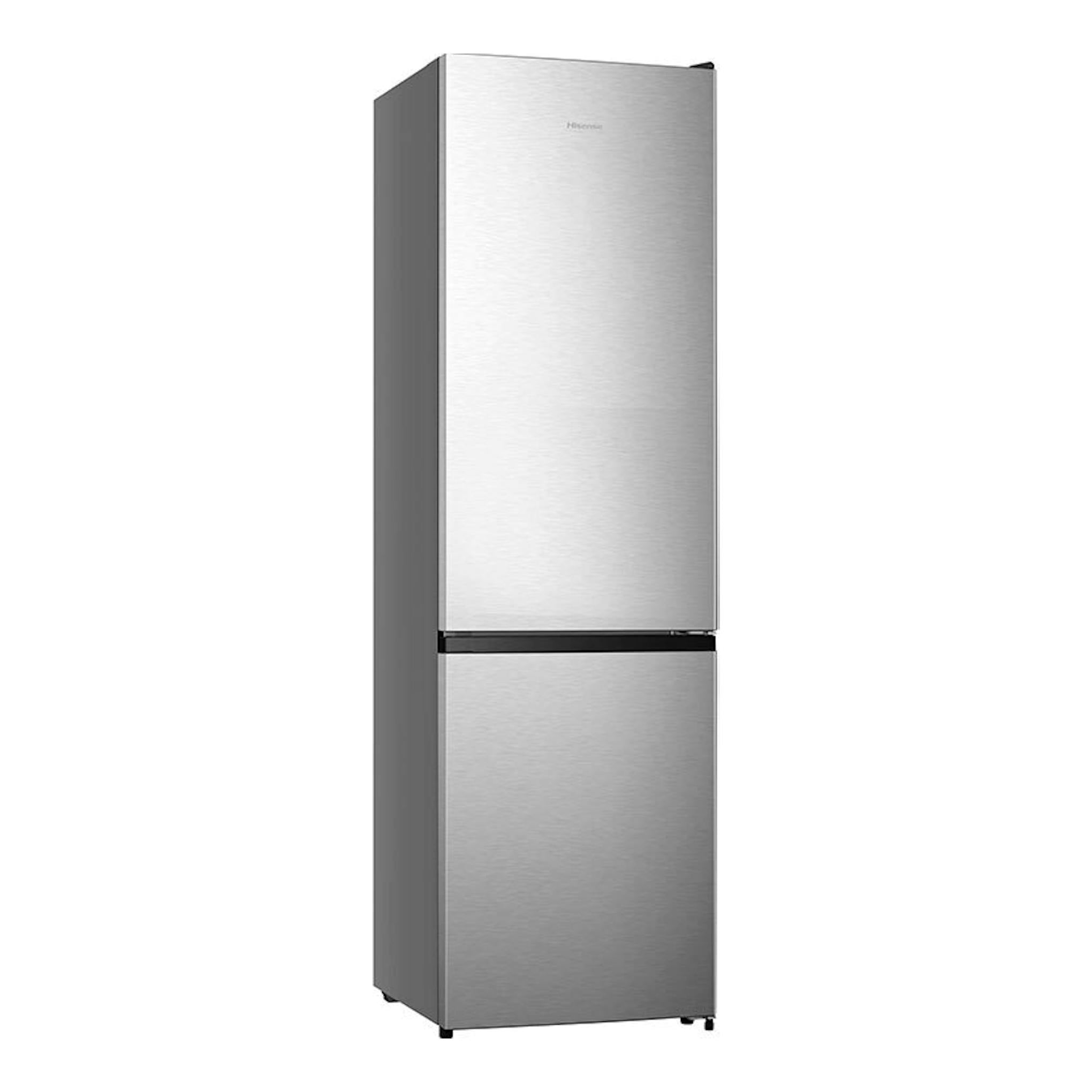 Frigorífico combi Hisense RB440N4BCE inox, vista frontal ligeramente angulada.