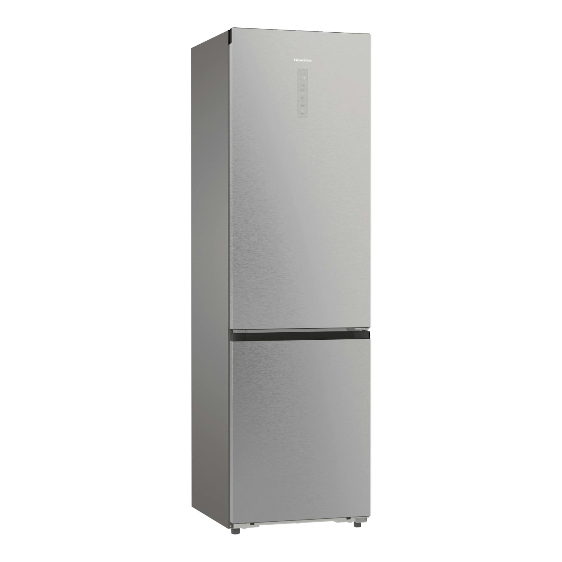 Frigorífico combi Hisense RB5P410SACA, inox, vista frontal en ángulo con lateral izquierdo visible.