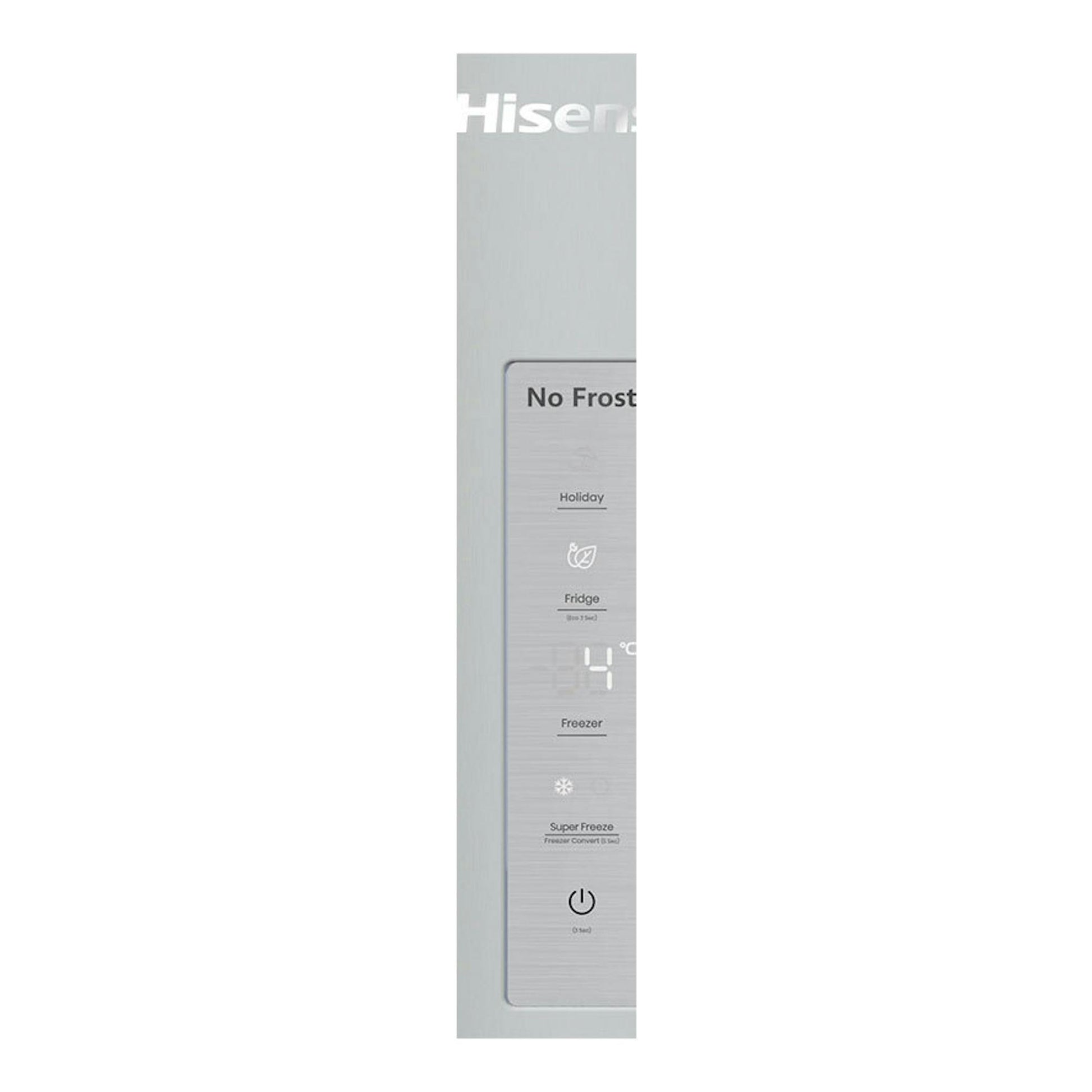 Frigorífico combi Hisense RM469N4ACD inox, vista frontal de la puerta con panel No Frost y control digital.