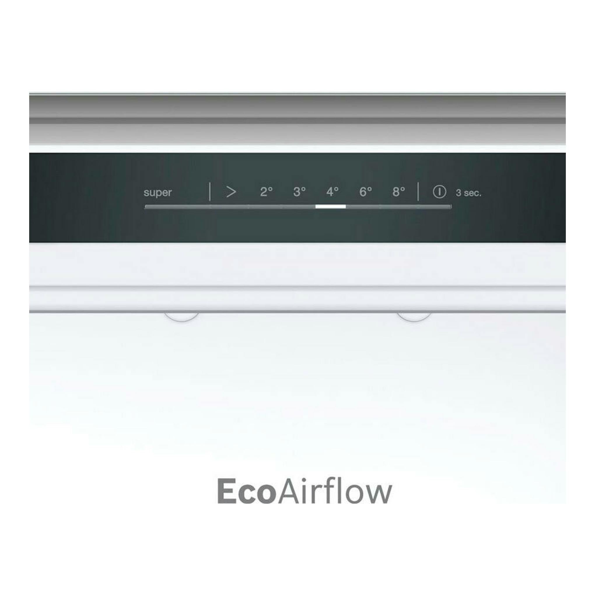 Frigorífico combi integrable Bosch KIN86VFE0, blanco, con panel de control negro y texto EcoAirflow.
