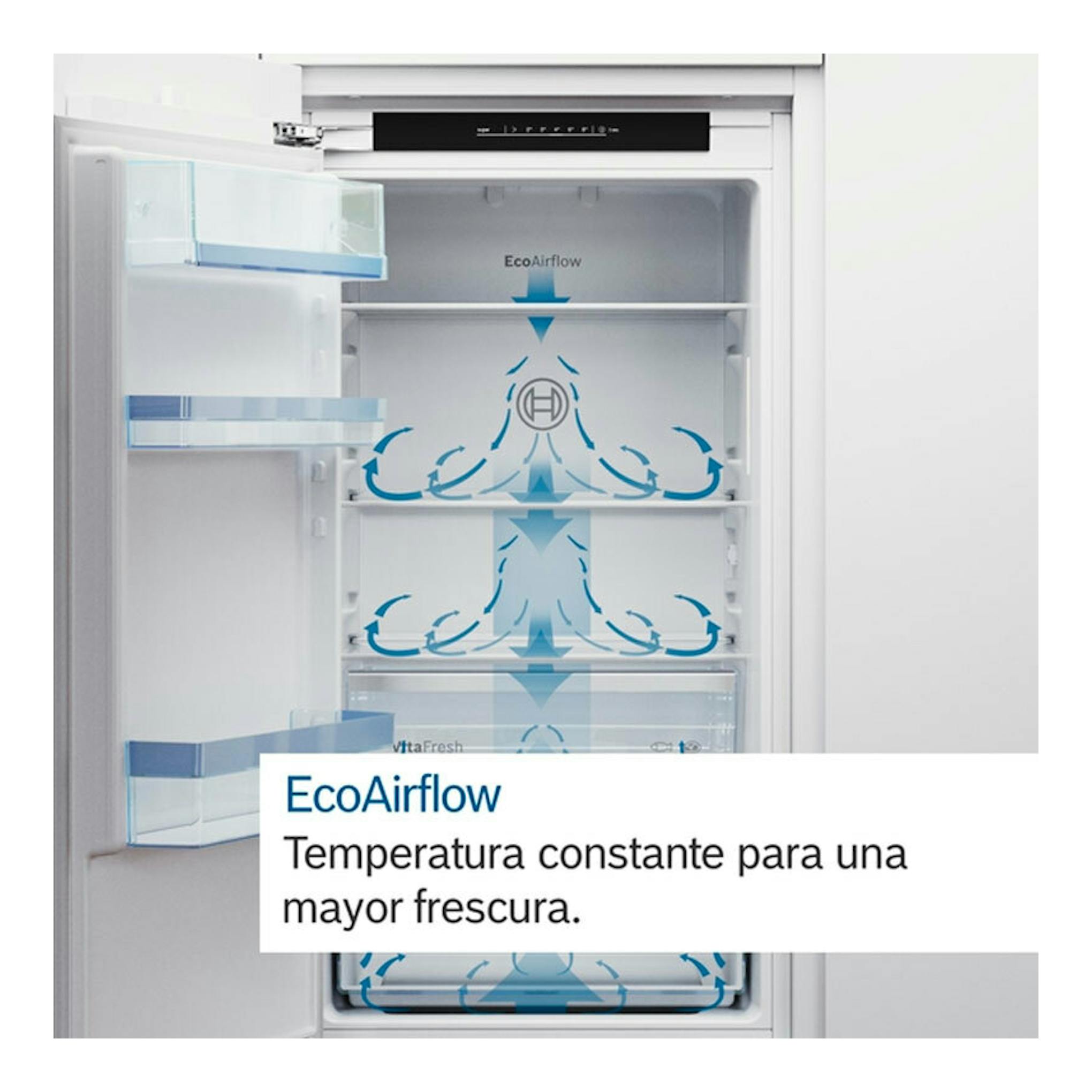 Bosch KIN86VFE0, interior de frigorífico combi integrable abierto, con sistema EcoAirflow.