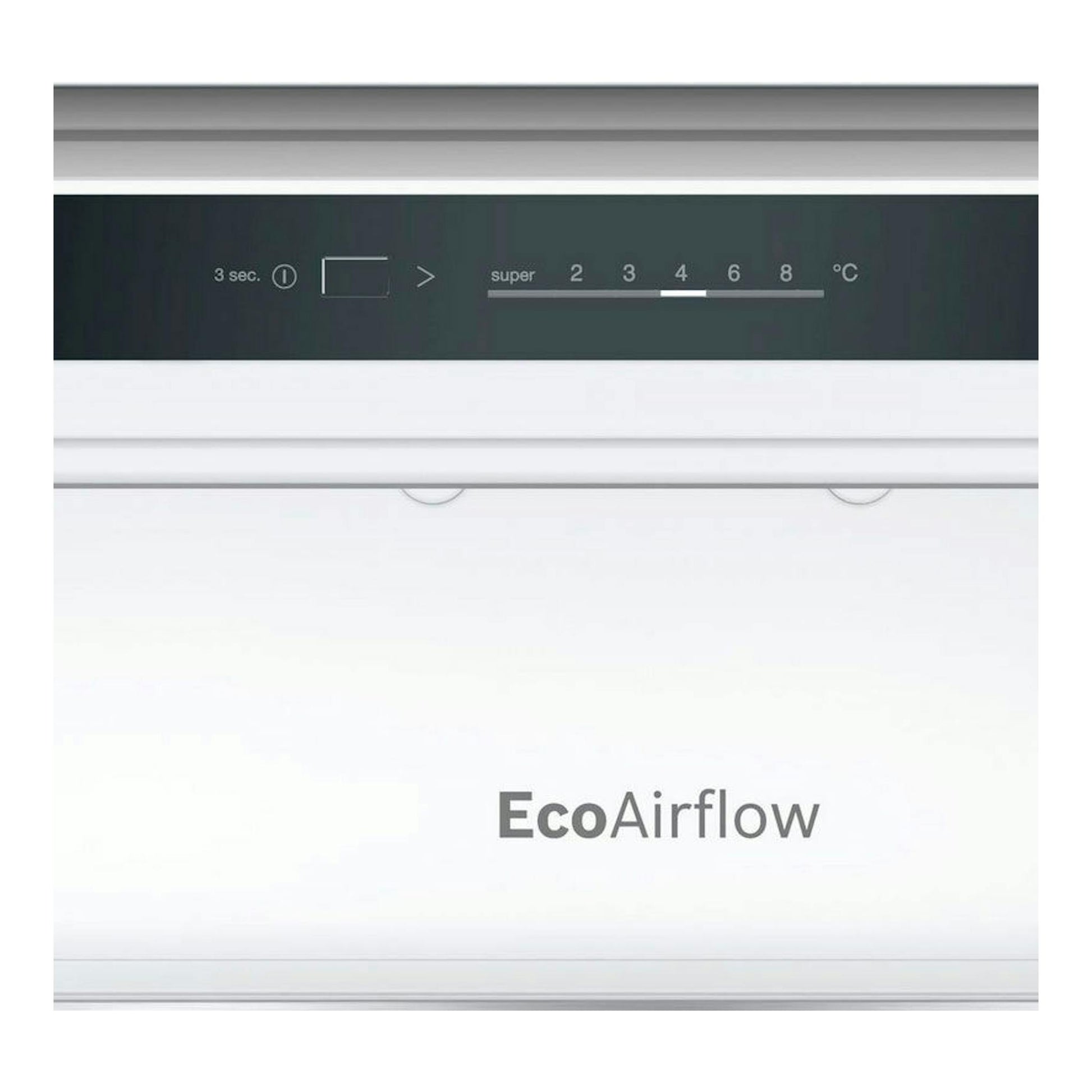 Frigorífico integrable Bosch KIV86VSE0, vista frontal parcial del panel de control blanco con EcoAirflow.