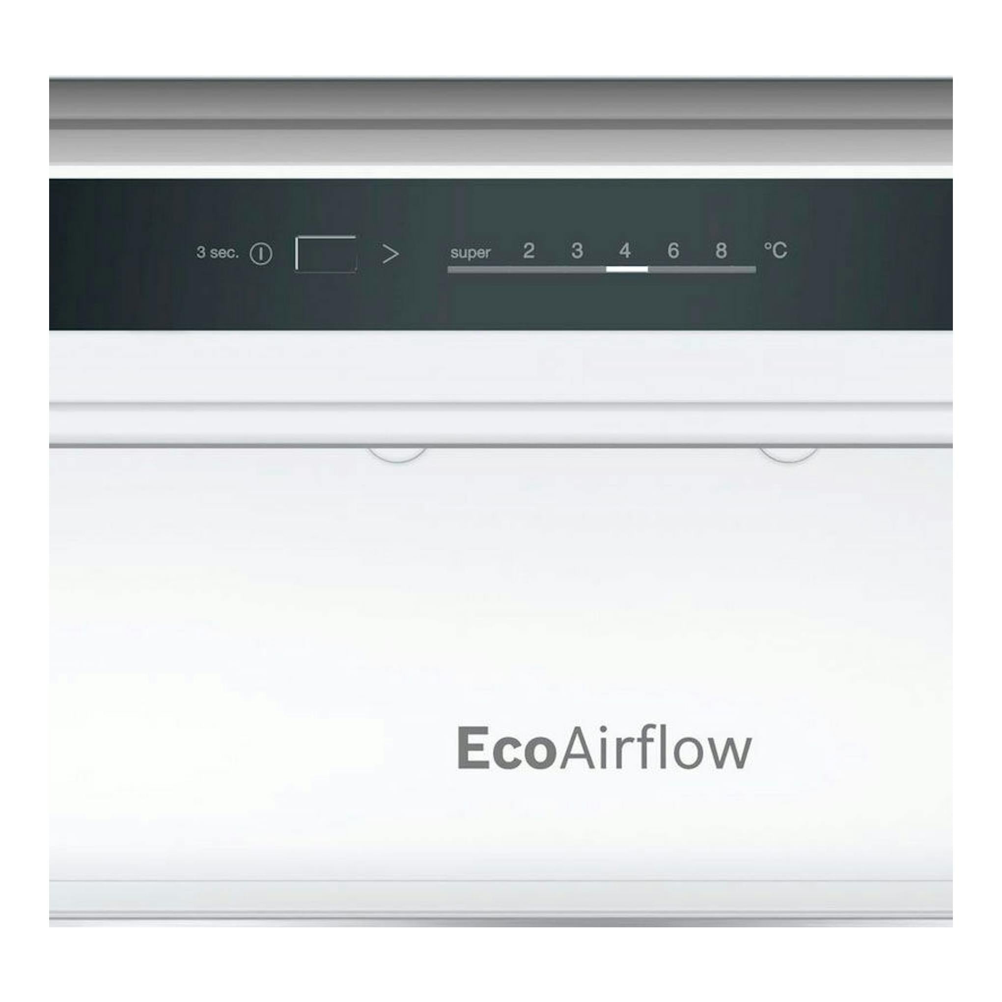 Frigorífico integrable Bosch KIV86VSE0, vista frontal parcial del panel de control blanco con EcoAirflow.