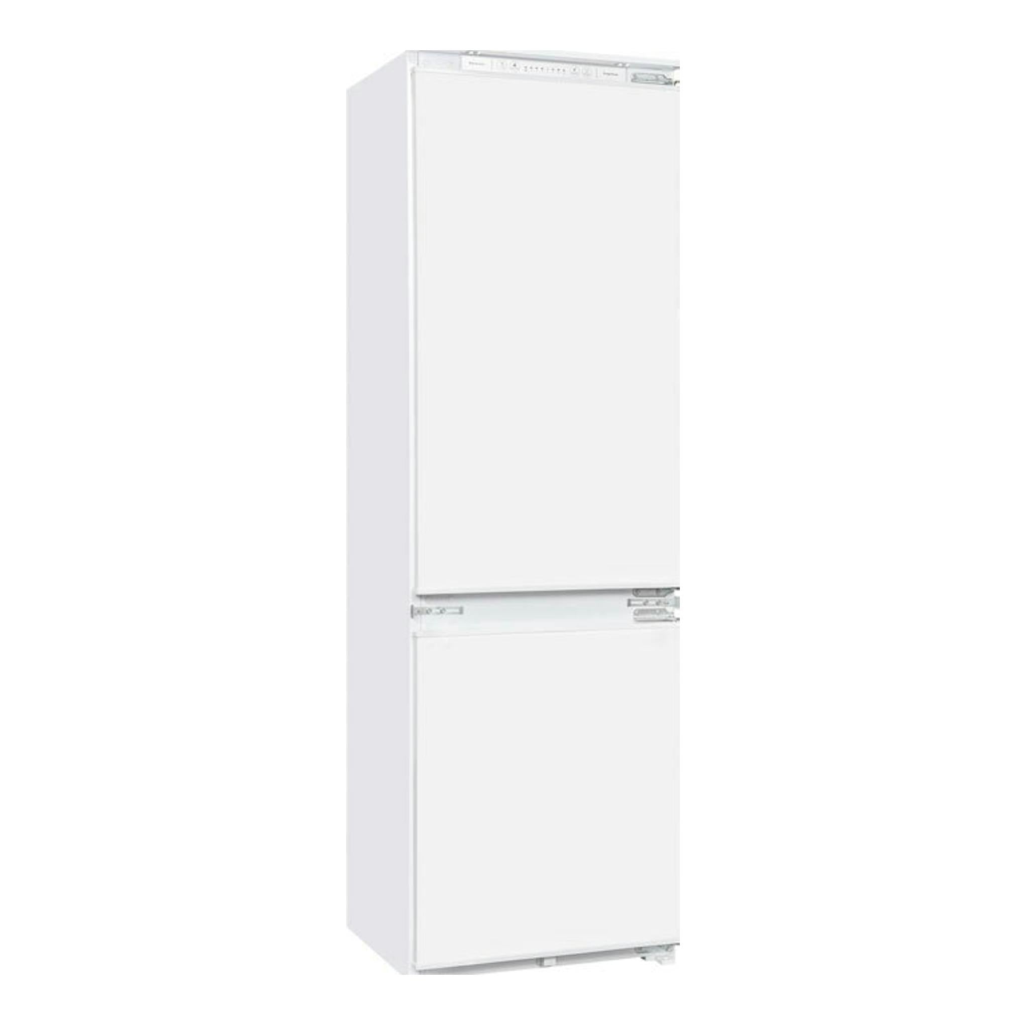 Frigorífico combi integrable Exquisit EKGC270-70-NF-010E, blanco, vista frontal ligeramente lateral.