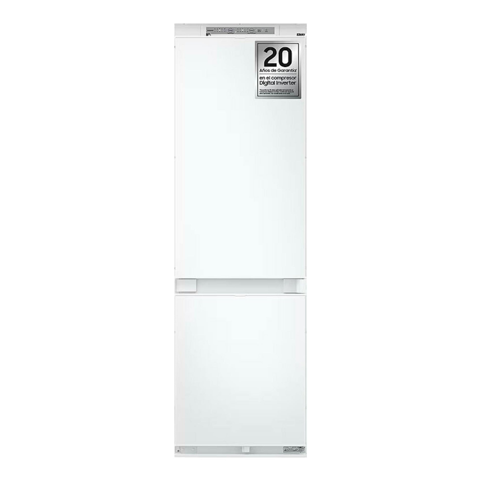 Frigorífico combi integrable Samsung BRB70F26DES0EF, vista frontal, blanco, de dos puertas.