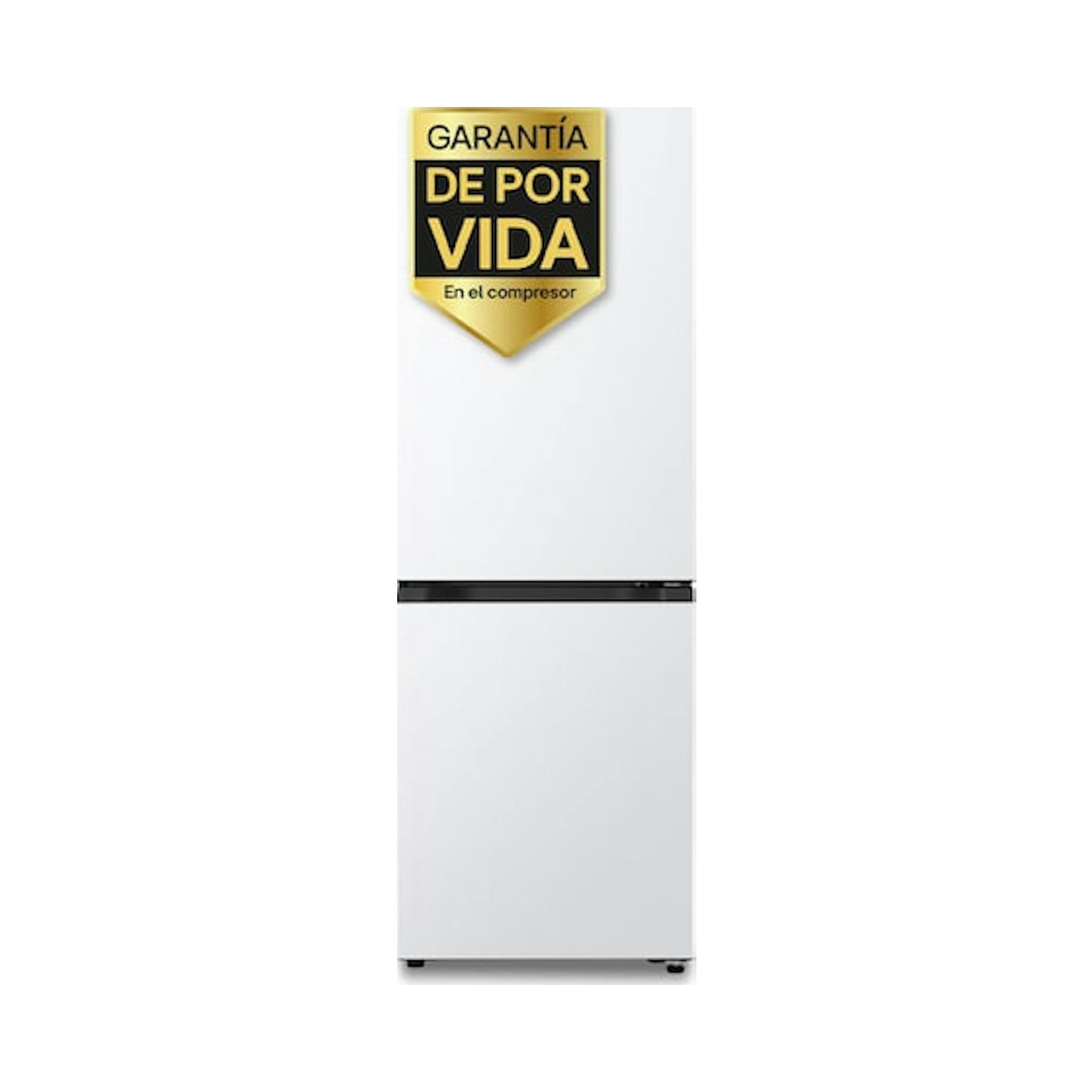 Frigorífico combi LG GBBS312CSW blanco, vista frontal, con etiqueta de garantía.