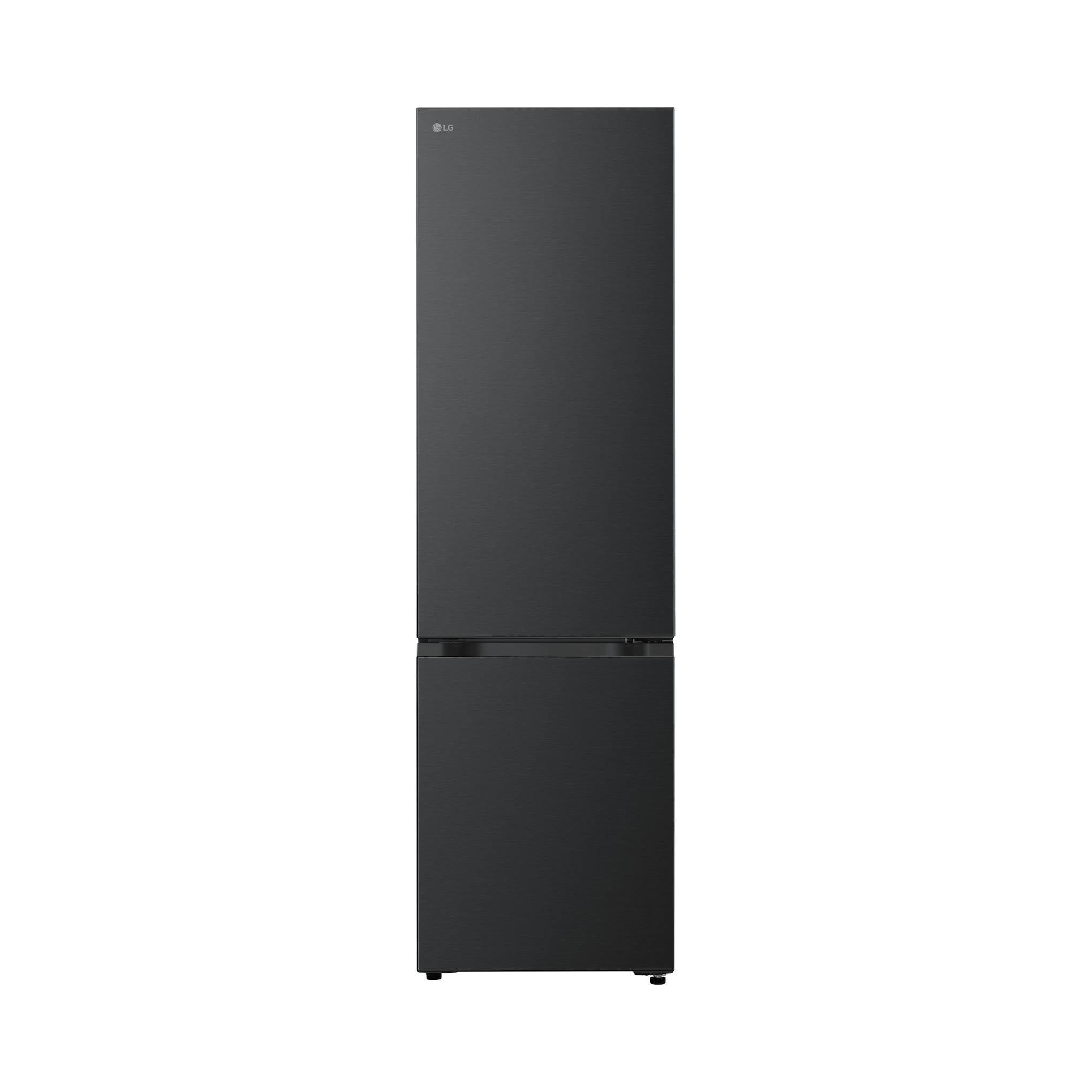 Frigorífico combi LG GBBS726CEV negro, vista frontal sobre fondo blanco.
