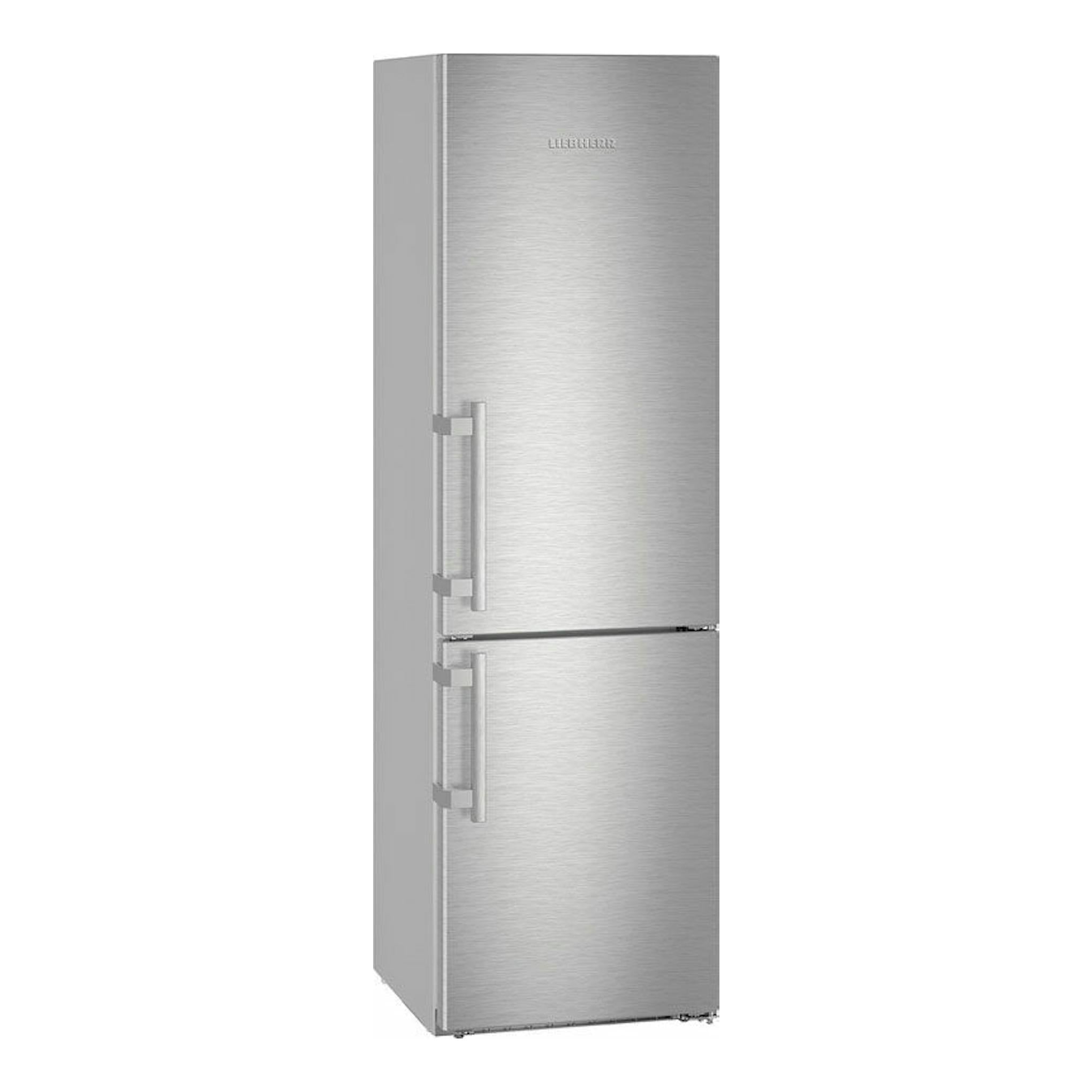 Frigorífico combi Liebherr CBNef-4835-21 001 inox, vista frontal de dos puertas.