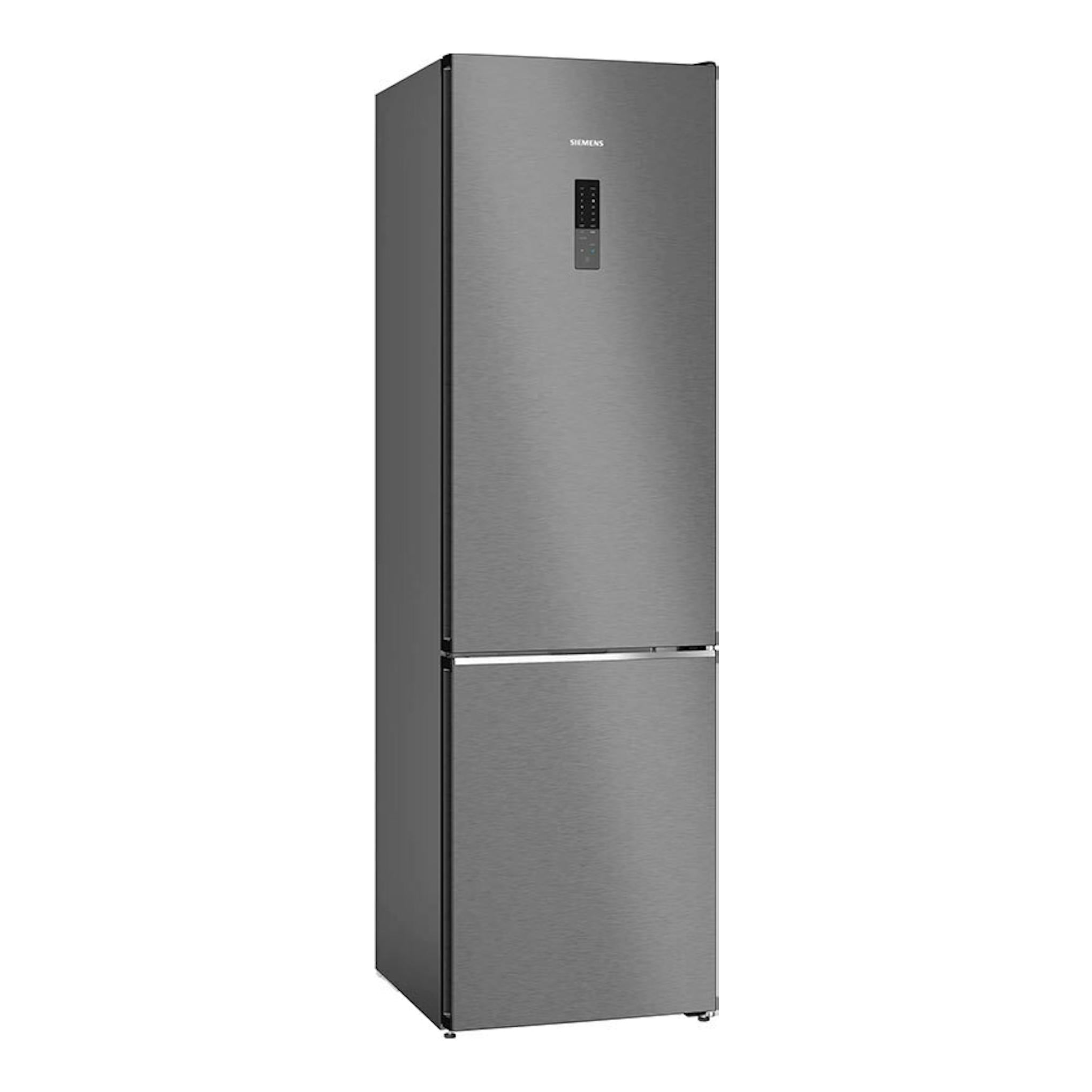 Frigorífico combi Siemens KG39NAXCF negro, vista frontal, con puertas de acero inoxidable.