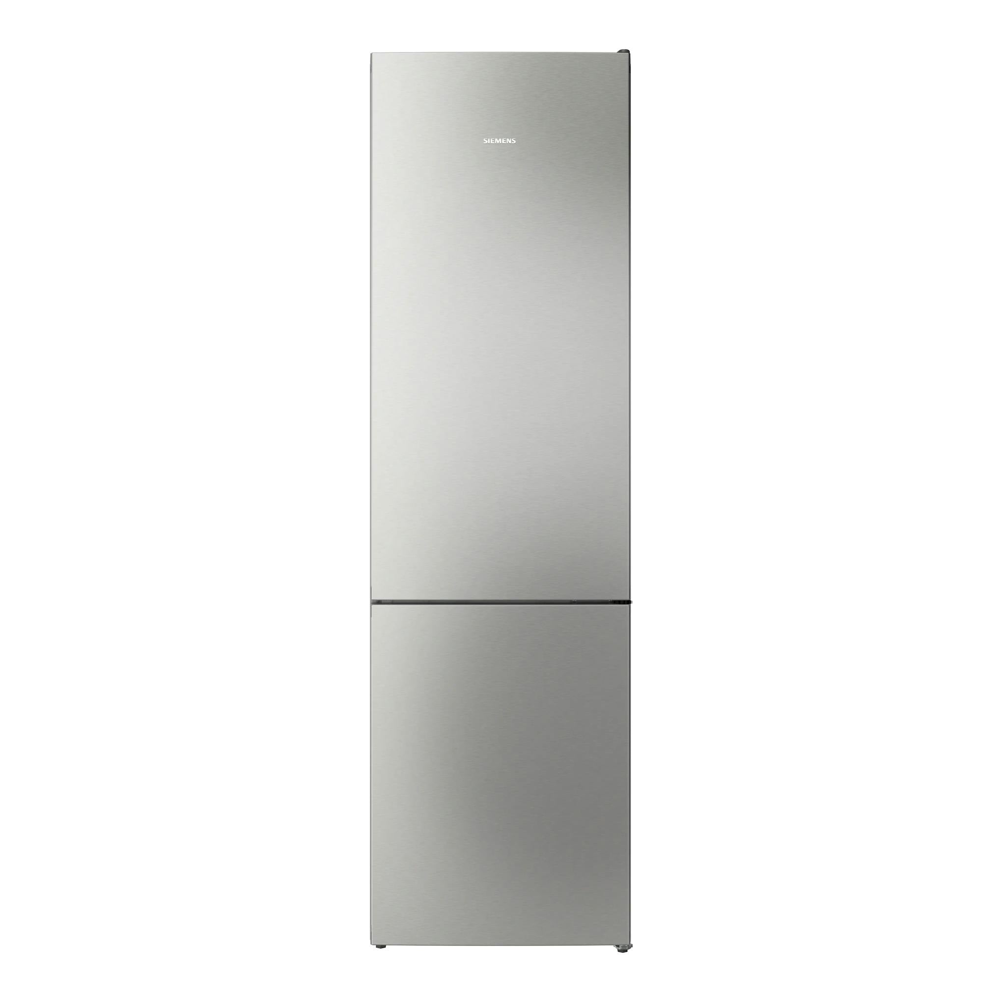 Frigorífico combi Siemens KG39NVIBG en inox, vista frontal, dos puertas y acabado plateado.