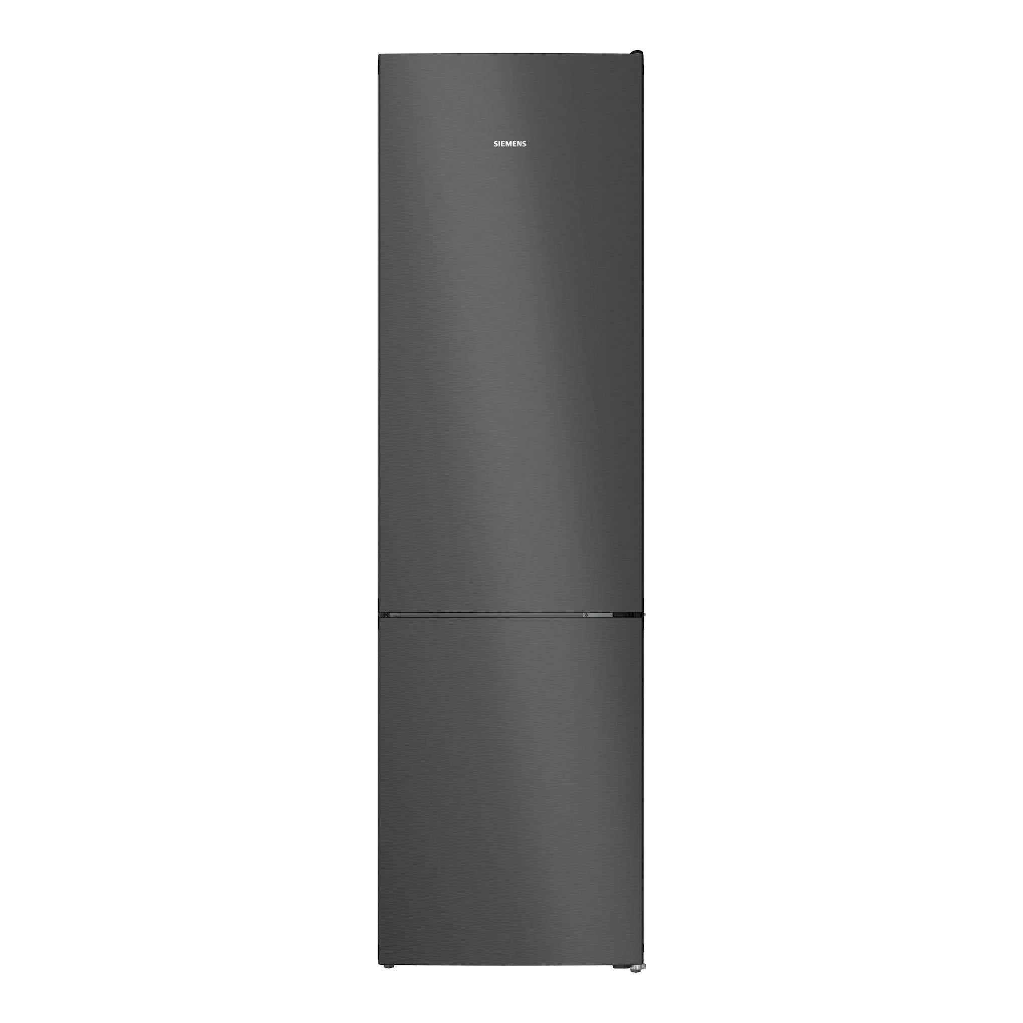 Frigorífico combi Siemens KG39NVXCG negro, vista frontal, acabado metálico oscuro con logo Siemens.