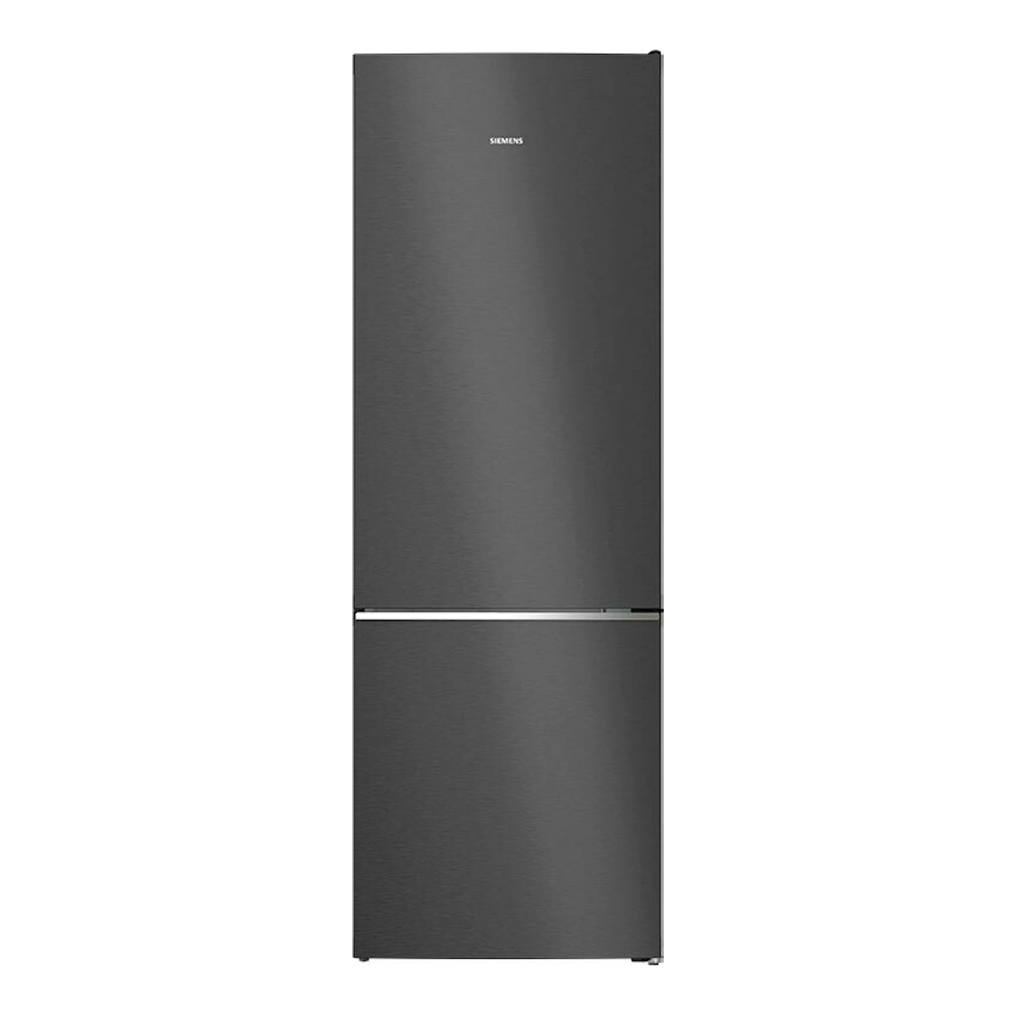 Frigorífico combi Siemens KG49N4XAF en acero negro, vista frontal.