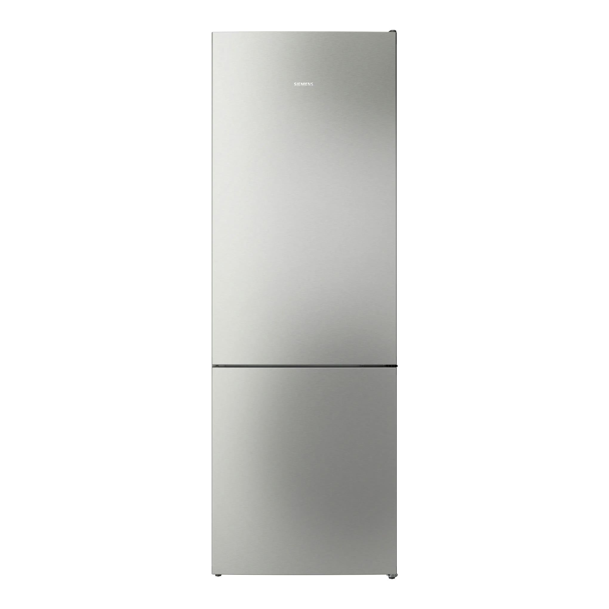 Frigorífico combi Siemens KG49NVICG de inox, vista frontal, con dos puertas y logotipo Siemens.