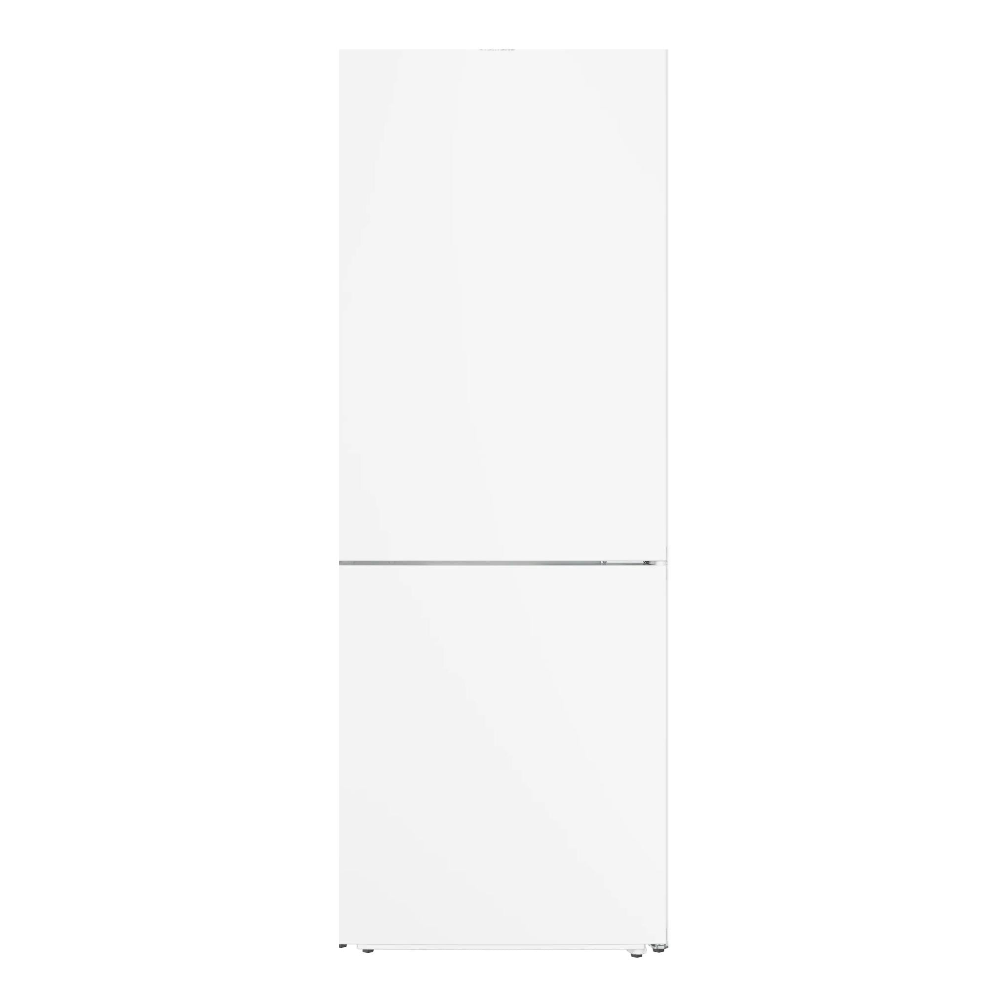 Frigorífico combi Siemens KG49NVWDG blanco, vista frontal, con dos puertas y logo en la parte superior.