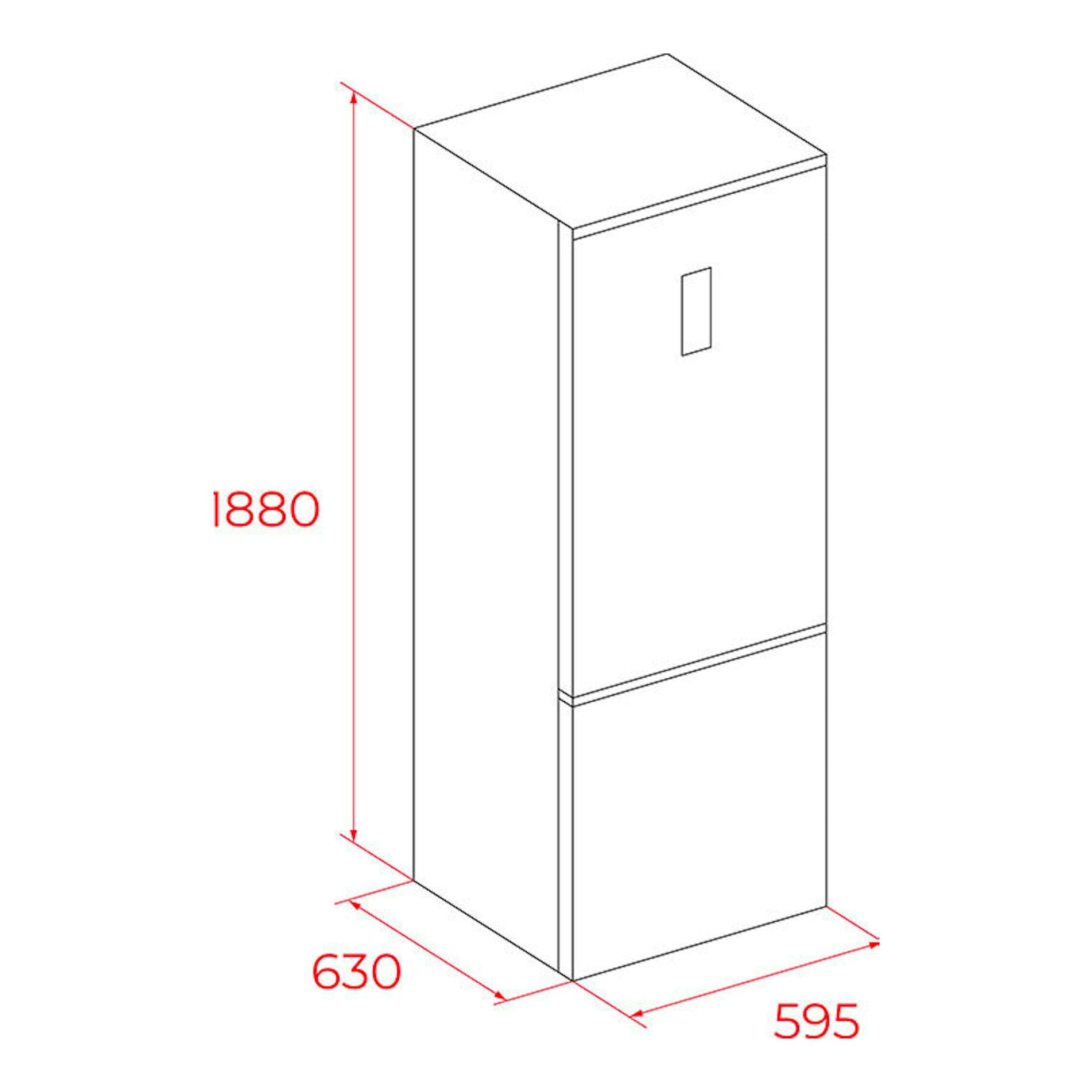Frigorífico combi Teka RBF44630 blanco, vista en perspectiva, con medidas 1880 x 630 x 595 mm.