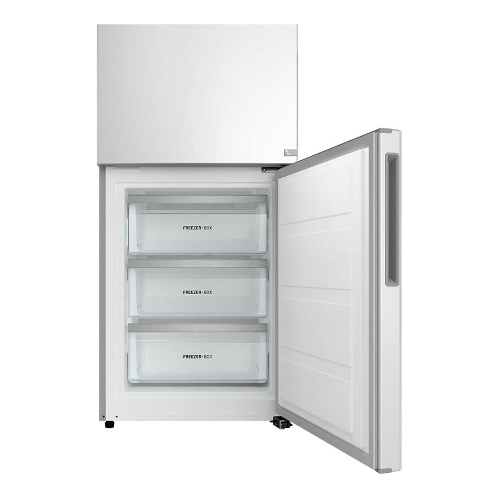 Frigorífico combi Teka RBF44630 blanco, vista frontal con la puerta del congelador abierta y tres cajones.
