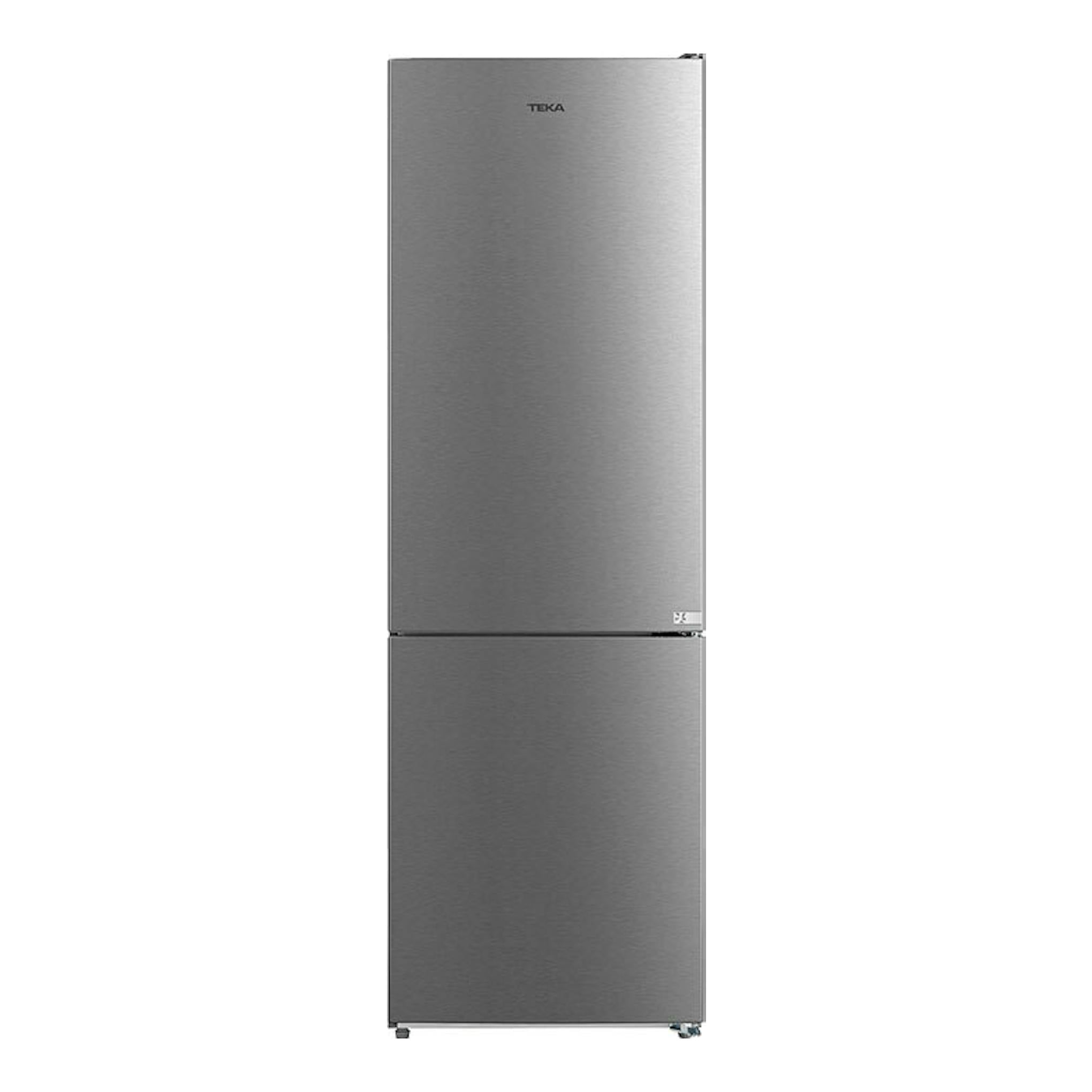 Frigorífico combi Teka RBF44630 inox, vista frontal, acabado gris acero sobre fondo blanco.