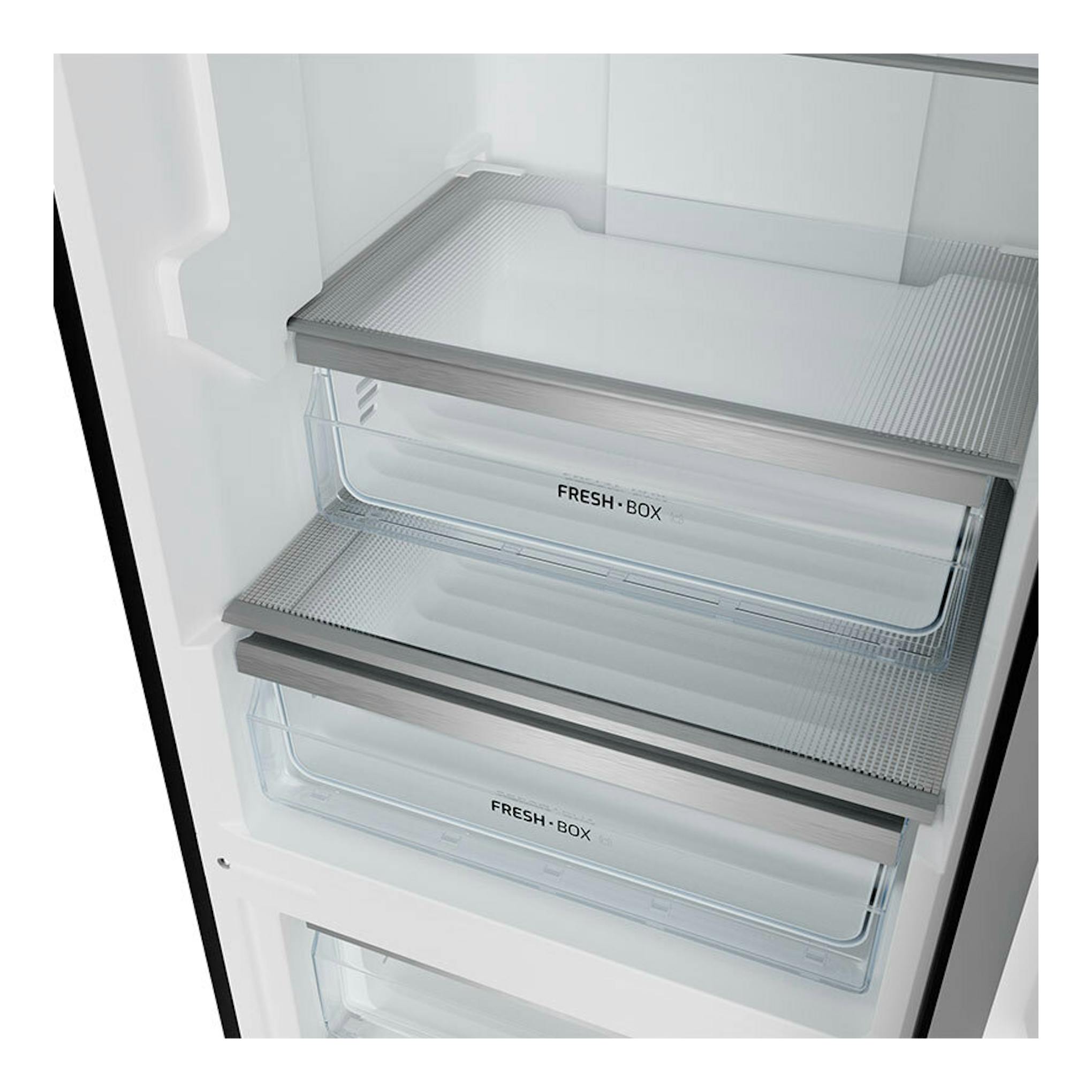 Interior de frigorífico Teka RBF44630, vista frontal de cajones transparentes FRESH·BOX.