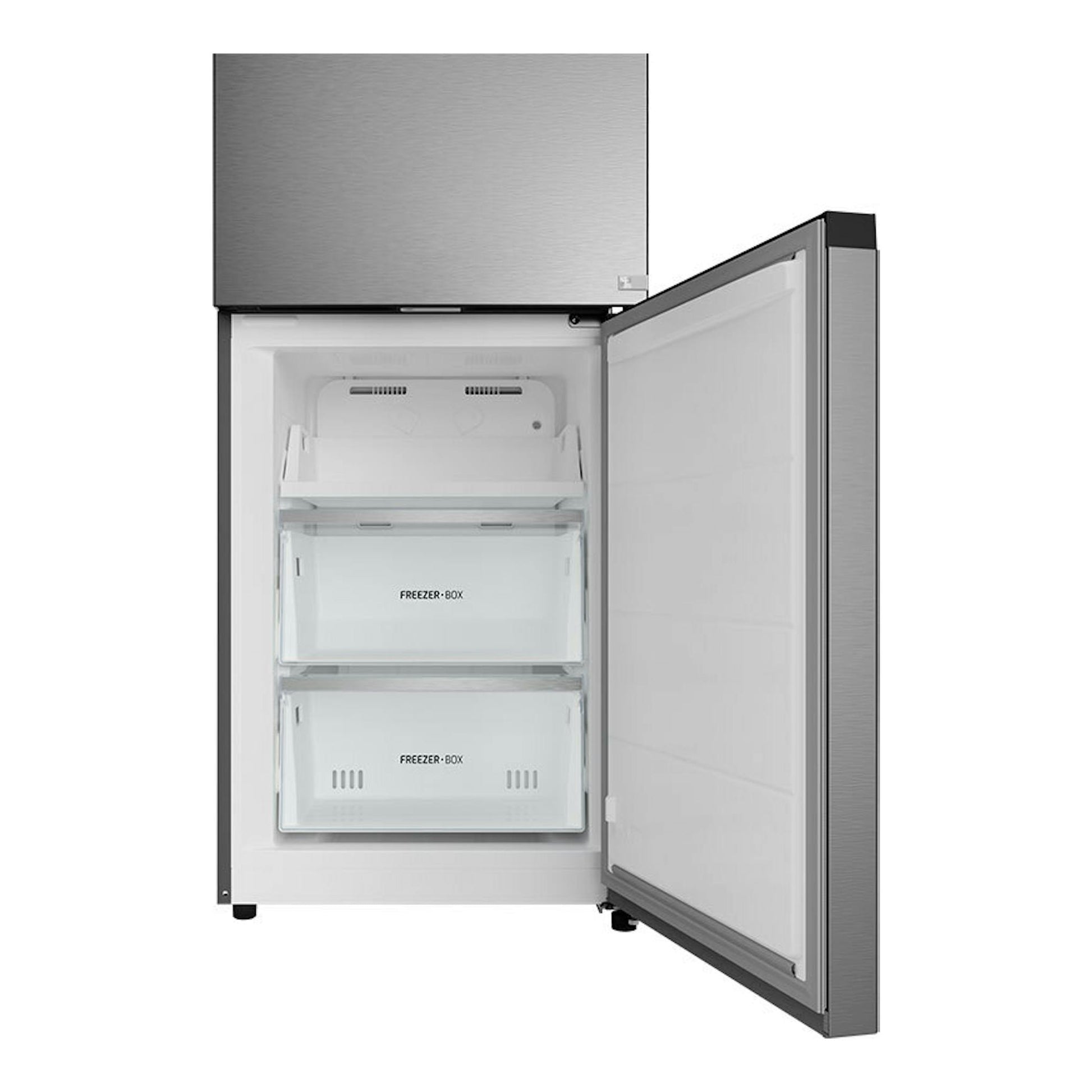 Frigorífico combi Teka RBF64660 inox, vista frontal con puerta abierta y cajones del congelador visibles.