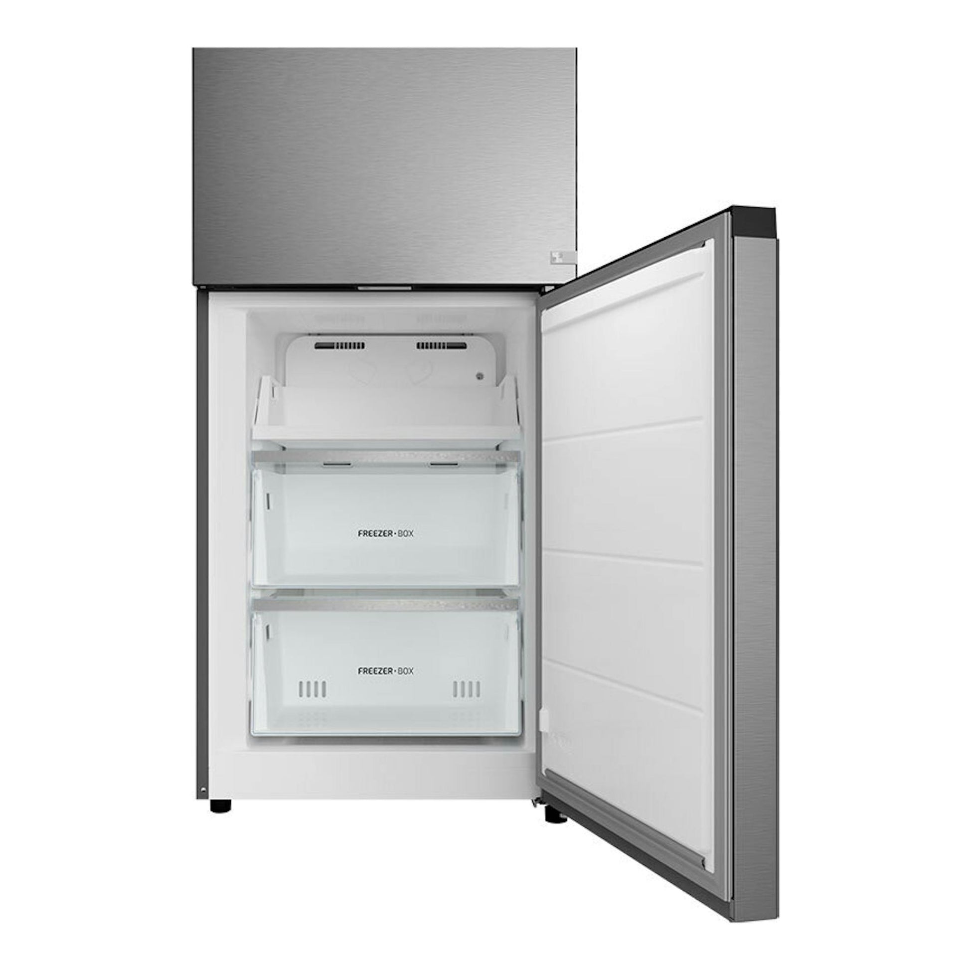 Frigorífico combi Teka RBF68670 inox, vista frontal con puerta abierta y cajones del congelador visibles.