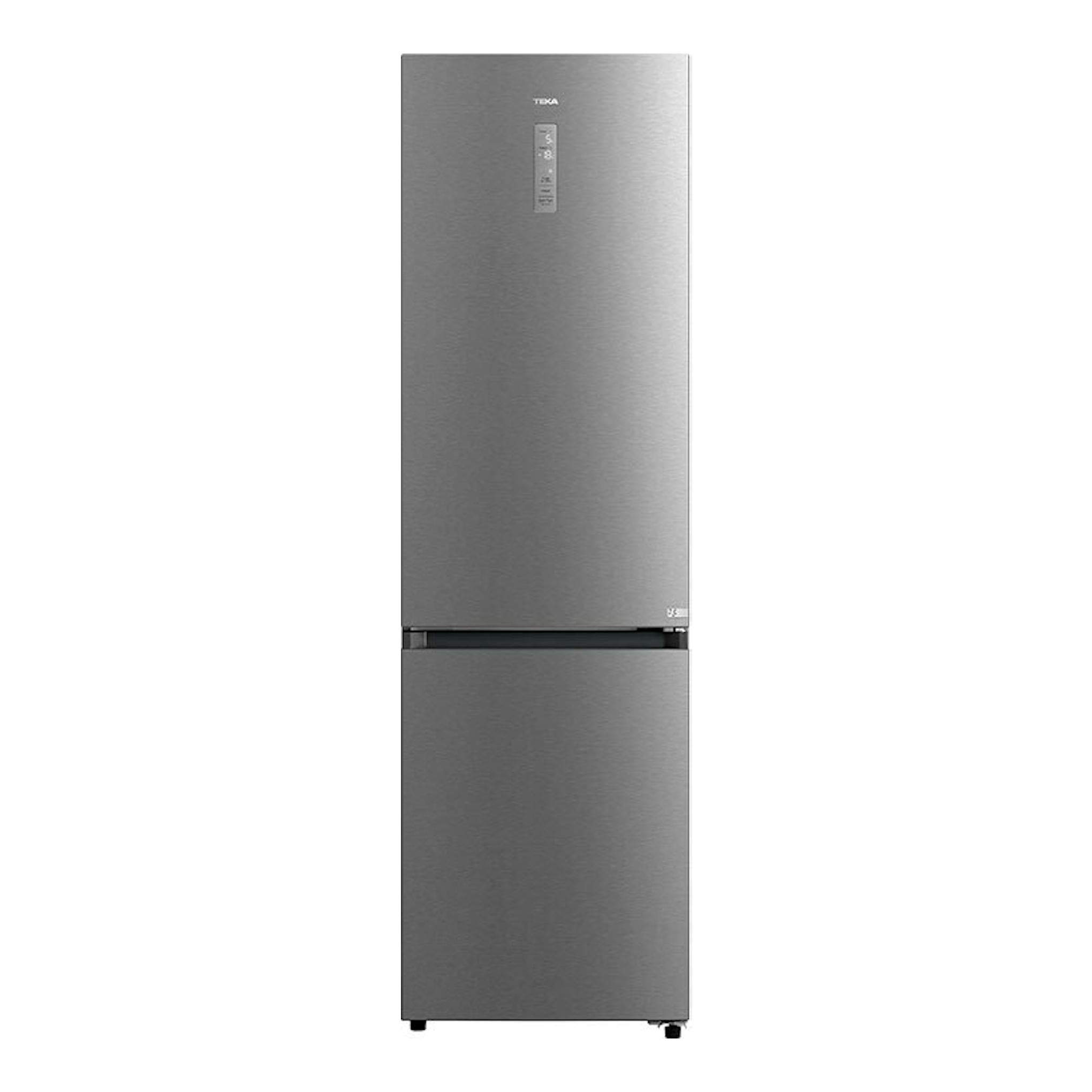 Frigorífico combi Teka RBF88680 inox, vista frontal, puerta gris acero inoxidable.