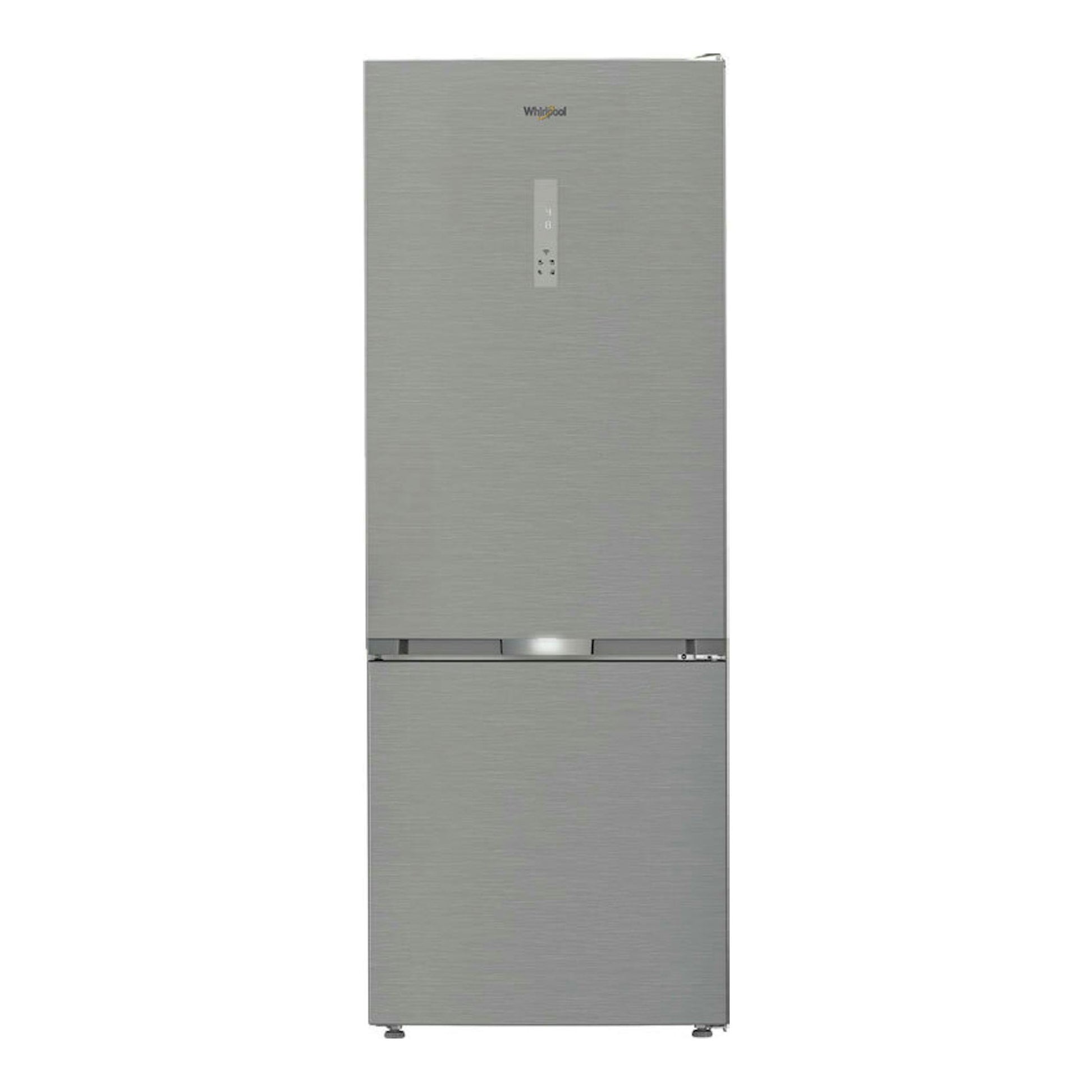 Frigorífico combi Whirlpool WHK26493X5E inox, vista frontal, dos puertas y panel de control en la parte superior.