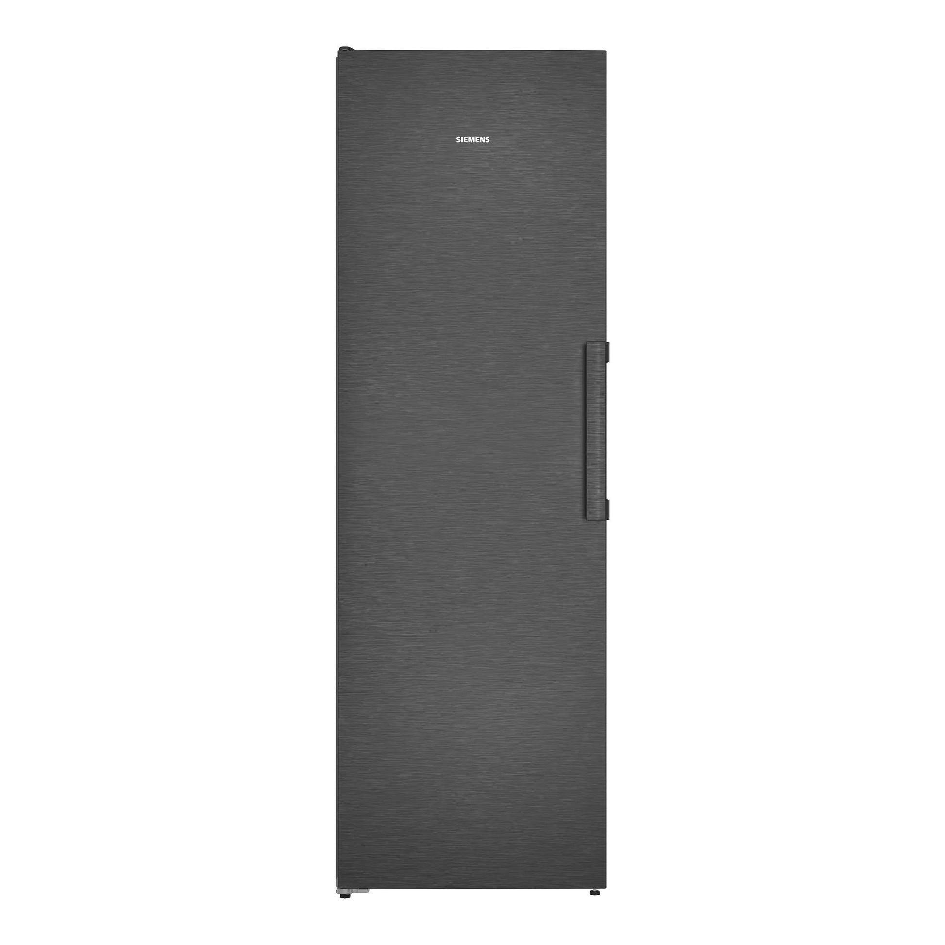 Frigorífico Siemens KS36NVXCG gris oscuro, vista frontal, con asa vertical a la derecha.