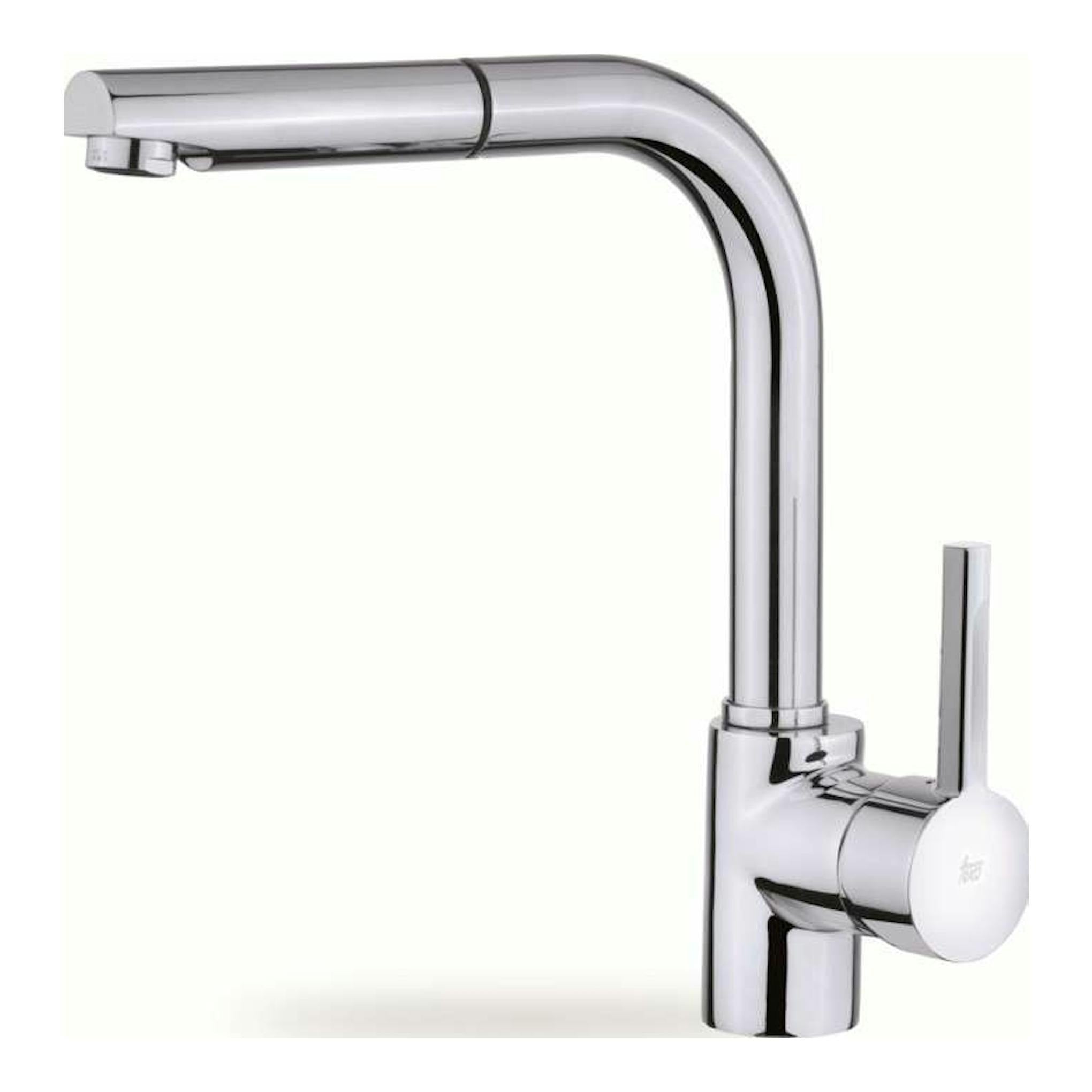 Grifo de cocina Teka ARK 938 cromado, vista lateral, caño alto curvo y maneta lateral.